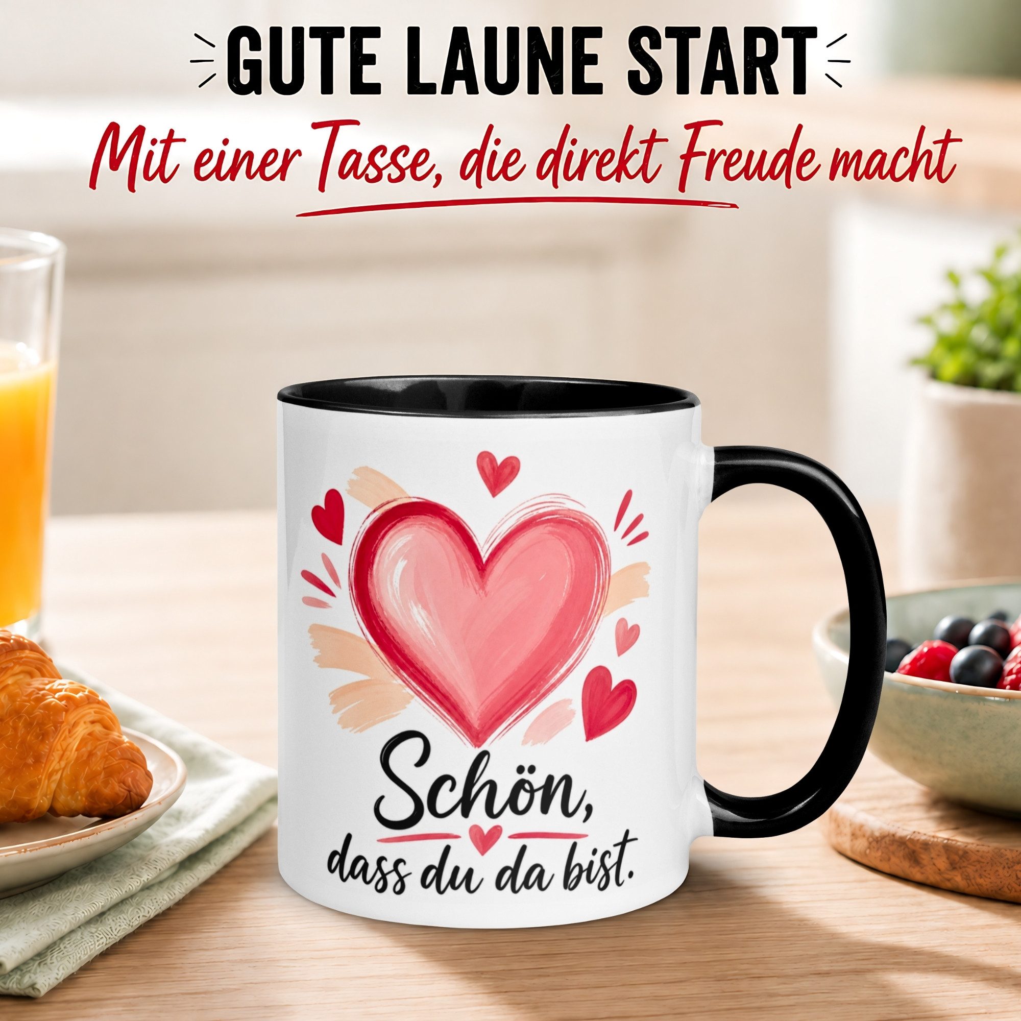 Momentals Tasse Danke – „Mit viel liebe - Schön dass du da bist“ – Dankeschön Geschenk, Gratis Versand · Links-&Rechtshänder · Spülmaschinenfest