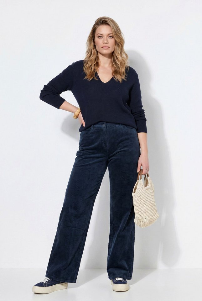 Ulla Popken 5-Pocket-Jeans Cordhose Mary weites Bein Stretch Biobaumwolle