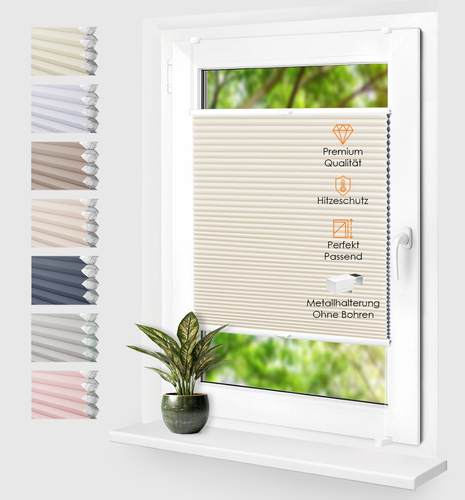 Rikmani Plissee Thermo Fensterplissee ohne Bohren, Champagner, 40x130, verdunkelnd, Klemmfix, Langlebige Premium-Qualität, Thermo Plissee