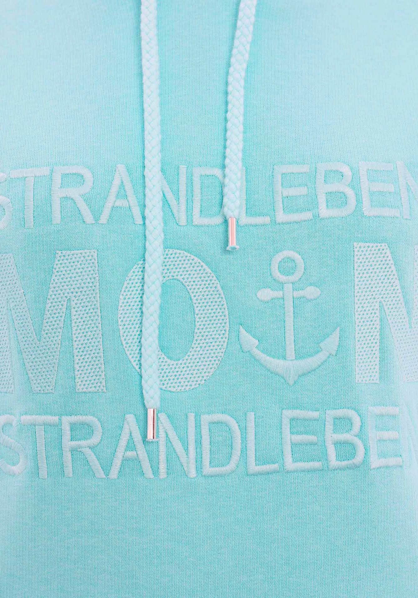 Zwillingsherz Hoodie Strandleben Moin mit gesticktem Schriftzug und neonfarbenen Akzenten