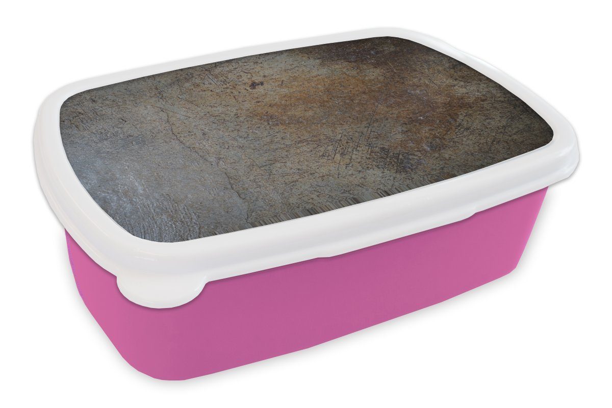 MuchoWow Lunchbox Beton - Wand - Orange, Kunststoff, (2-tlg), Brotbox für Erwachsene, Brotdose Kinder, Snackbox, Mädchen, Kunststoff rosa