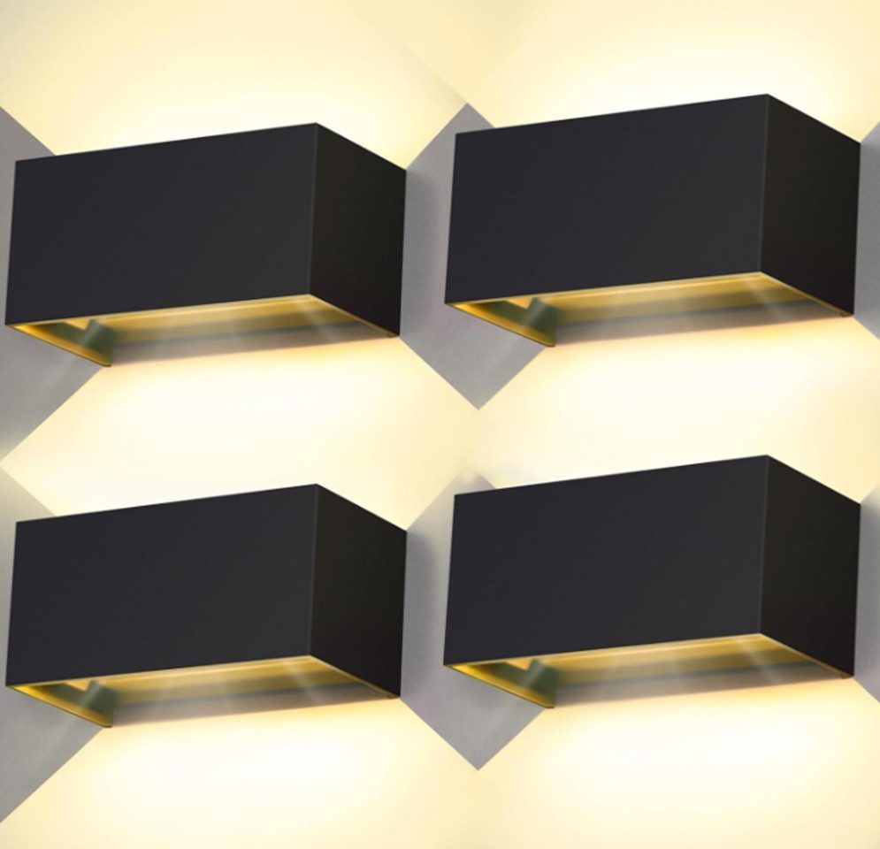 TSE LED Außen-Wandleuchte Kingwei LED Wandleuchte 4er Set 20W IP65 3000K Schwarz Up Down