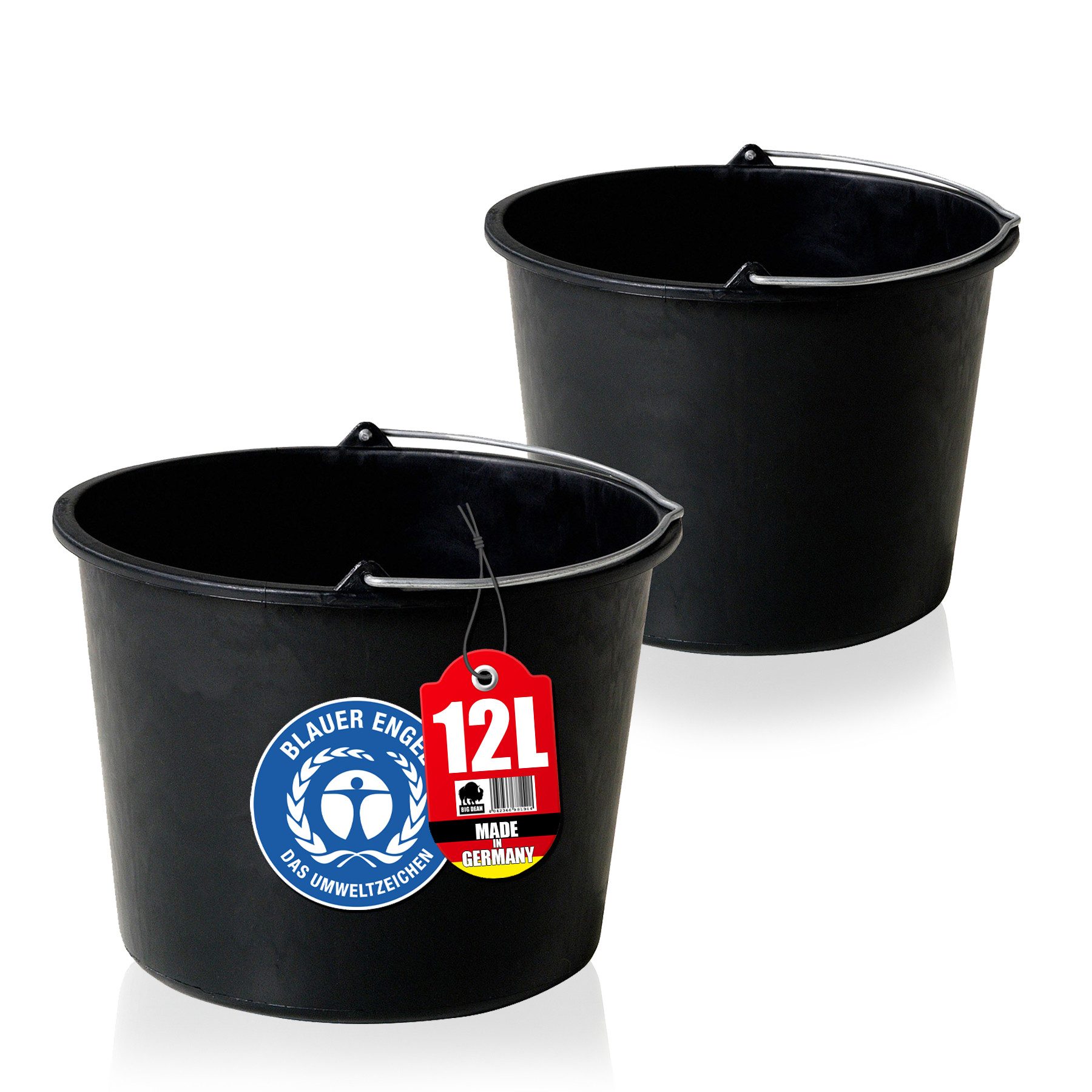 BigDean Baueimer 12l - Mörteleimer mit Henkel - Eimer für Baustelle & Garten, (Stück, 2-tlg., Baueimer), UV-beständig, frostfest und baustellentauglich