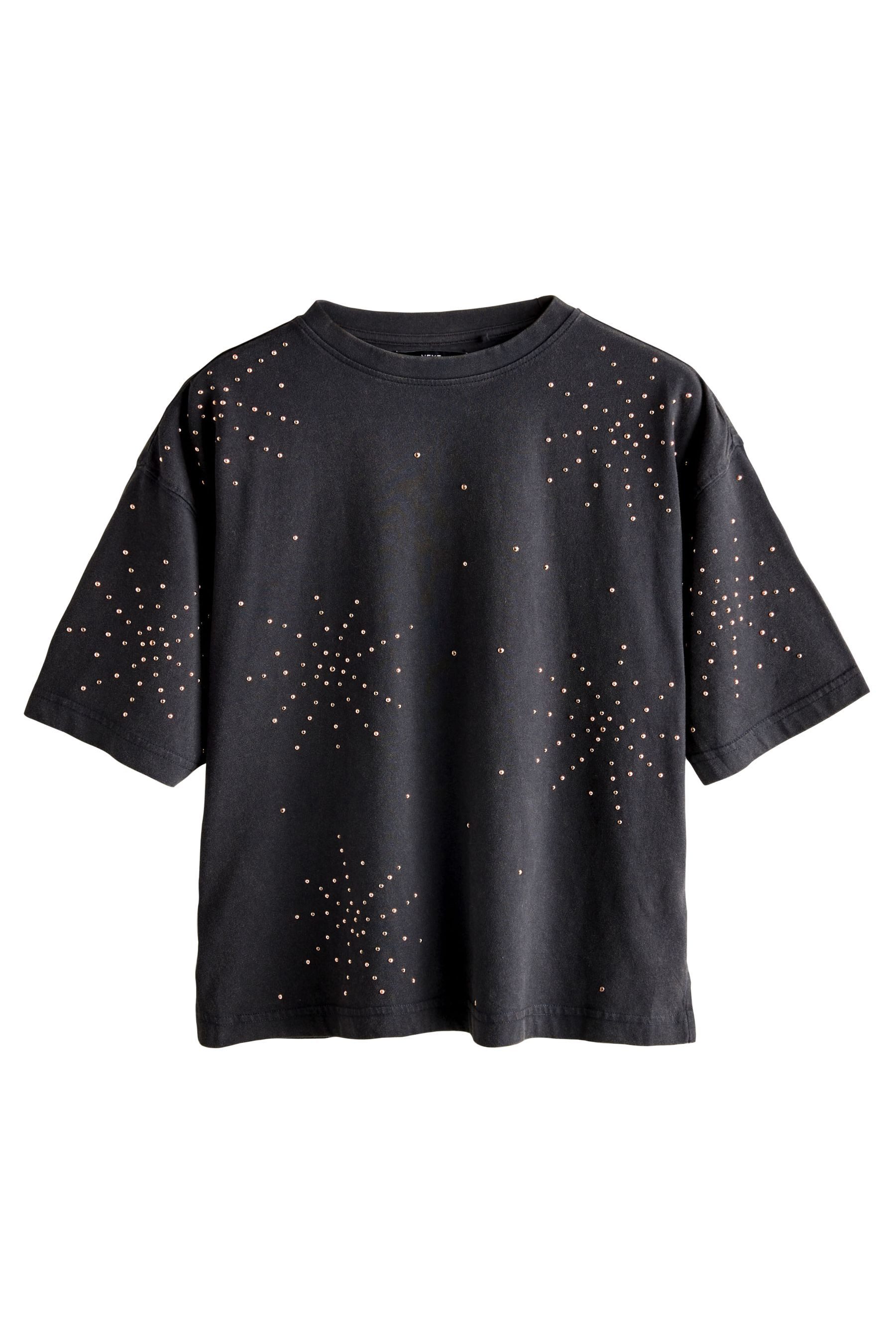 T-Shirt Rundhals-T-Shirt mit Nietenverzierung
