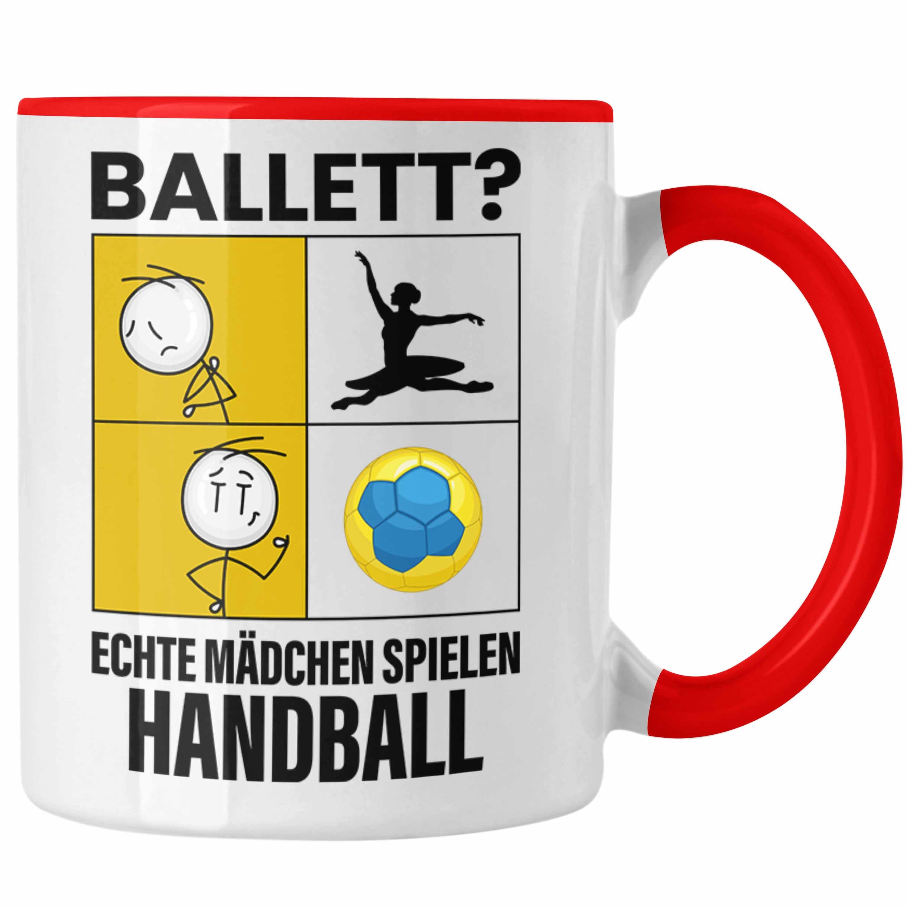 Trendation Tasse Handball Mädchen Tasse Sport Geschenk Frauen Echte Mädchen Spielen Han Rot | Teetassen