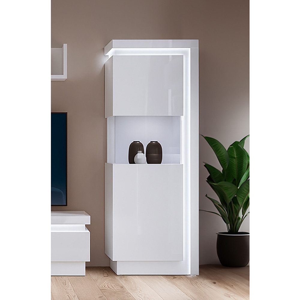 Lomadox Vitrine LYNDHURST-129 weiß Hochglanz, B/H/T ca. 60/164,5/42 cm