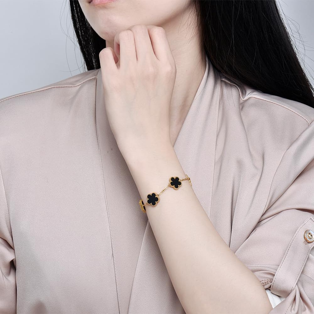 MOPUEA Schmuckset Kleeblatt Schmuck-Set Armband Halskette & Ohrringe mit Geschenkbox – Bild 4 von 5