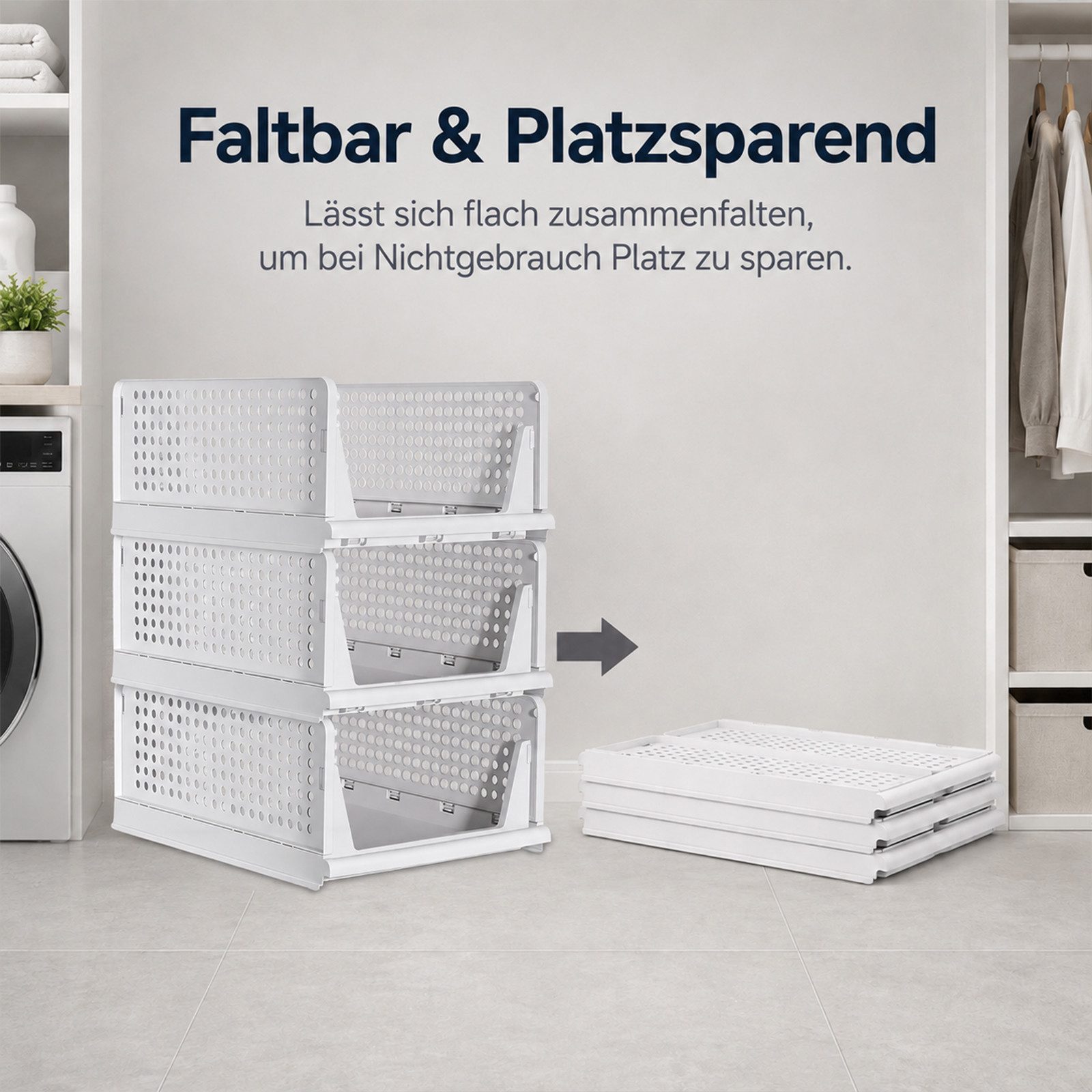 BlingBin Aufbewahrungskorb 3er Set Aufbewahrungskörbe stapelbare, Schrank Organizer (3er Set, 3 St., 3tlg), ausziehbar Aufbewahrungsbox, für Bad Küche Schlafzim – Bild 5 von 5