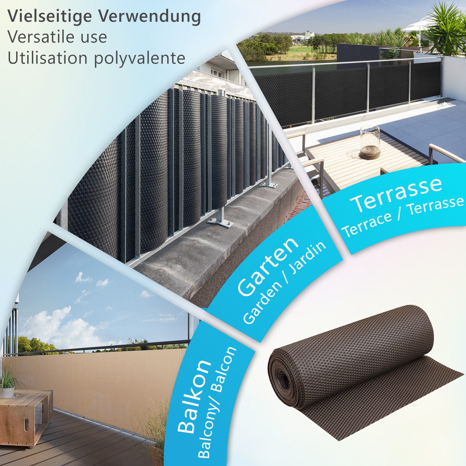 NYVI Balkonsichtschutz Polyrattan Balkon Sichtschutz Privafence Balkonbespannung Metallösen (1-St) UV-fest, Witterungsbeständig, 100% Blickdicht - Balkonumspann – Bild 5 von 5