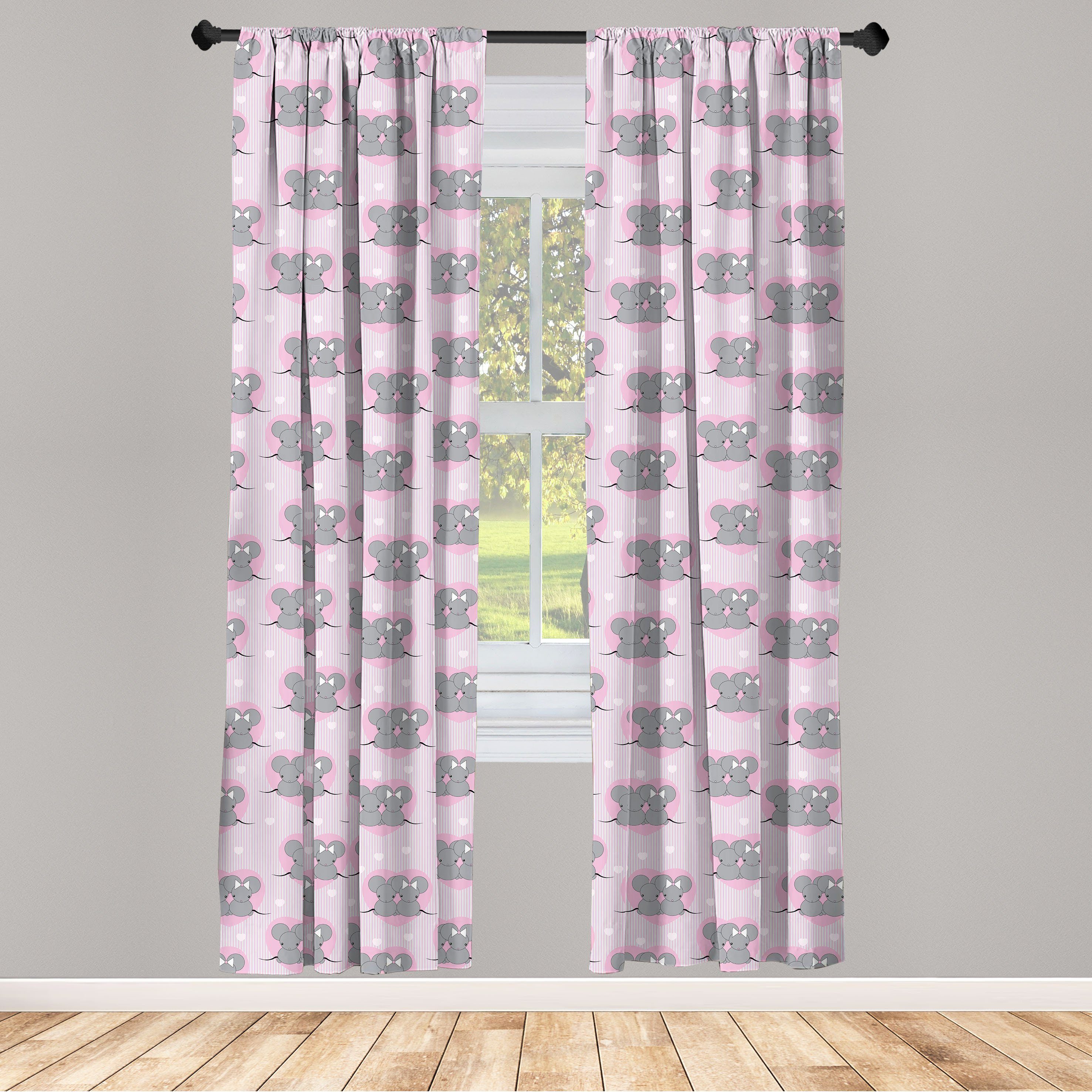 Gardine Vorhang für Wohnzimmer Schlafzimmer Dekor, Abakuhaus, Microfaser, Rosa und Grau Maus Herzen