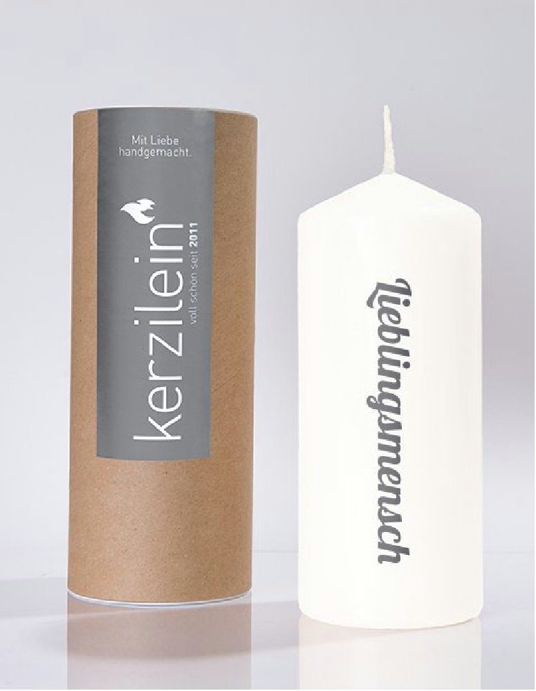kerzilein Stumpenkerze "Lieblingsmensch" Flamme weiß/grau, 100 Stunden Brenndauer