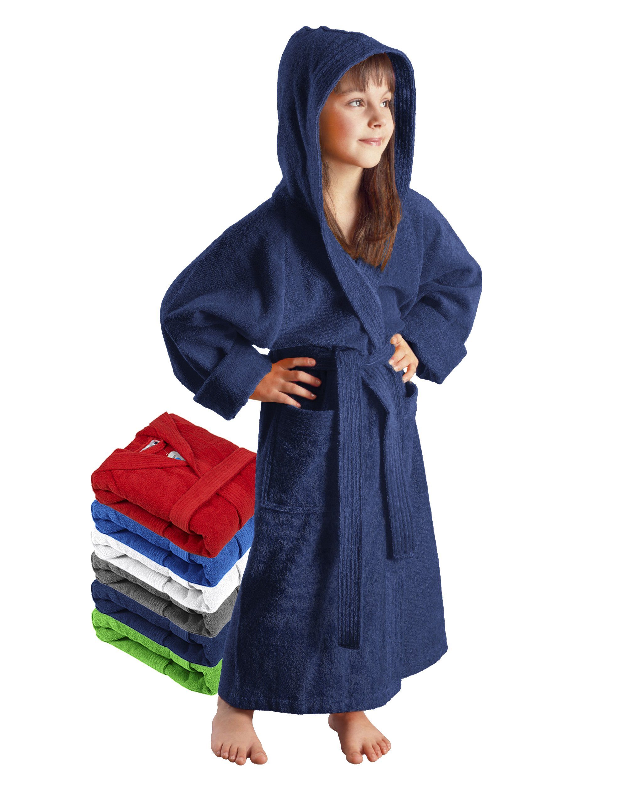 Arus Kinderbademantel für Jungen und Mädchen, mit Kapuze, in vielen Farben erhältlich, 100% Baumwolle, Kapuze, Gürtel, mit zwei Taschen, farbenfroh – Bild 2 von 5