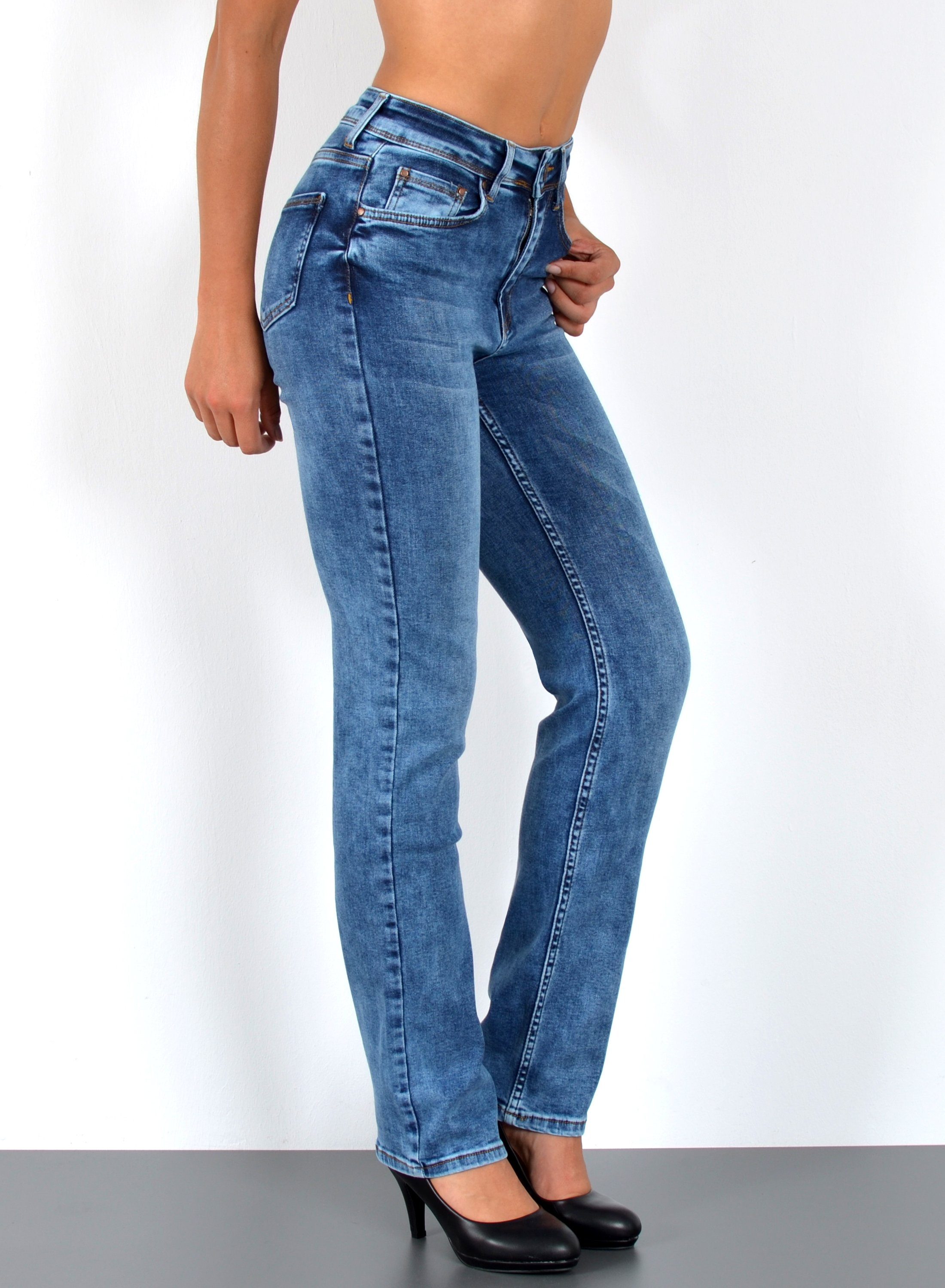 Straight-Jeans High Waist Straight Fit Jeans Damen Geradeschnitt Hose Straight