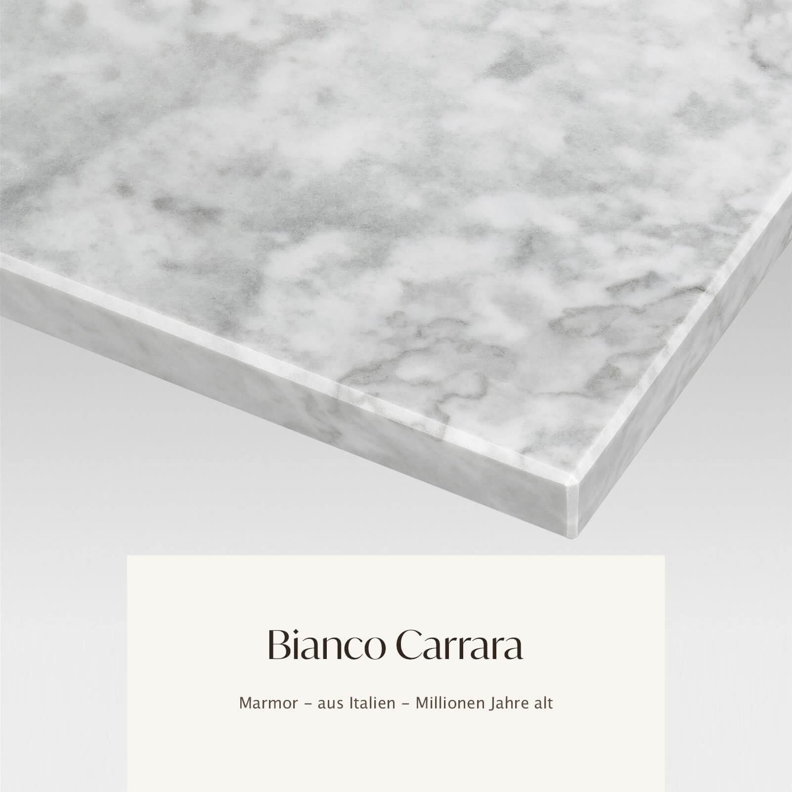 Carrara Esstisch mit MAGNA ECHTEM Bianco MARMOR, Gestell, 160x80x75cm eckig, Atelier Esstisch Esche MALMÖ