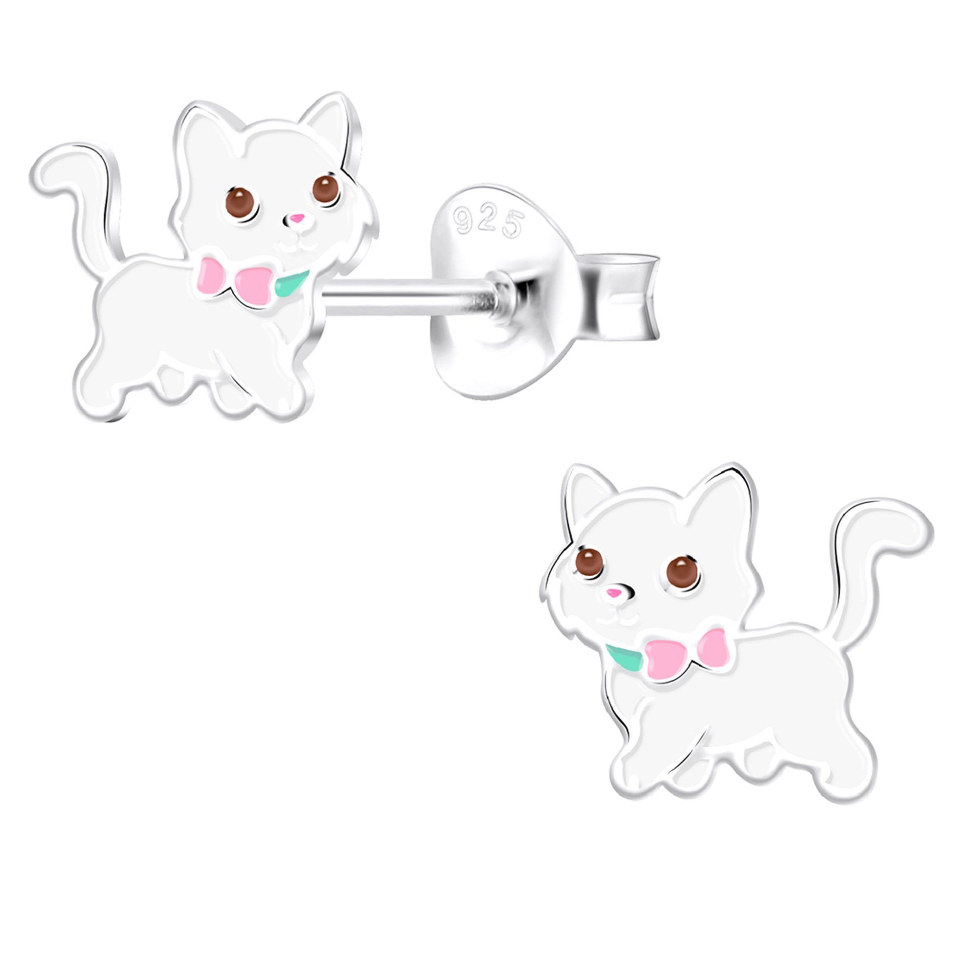 schmuck23 Paar Ohrstecker Kinder Ohrringe Katze 925 Silber Mädchen Ohrstecker, echte Silberohrringe