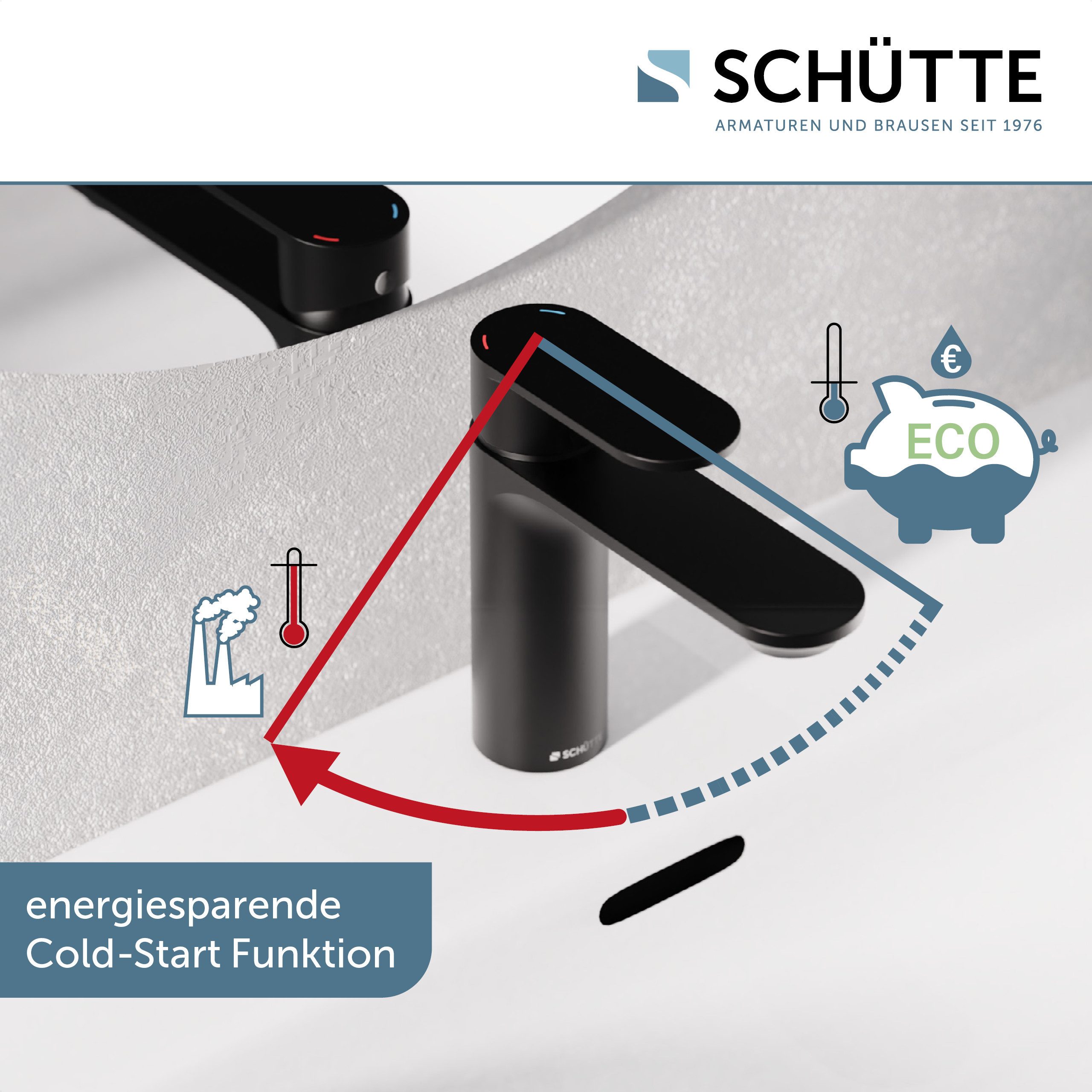 Schütte Waschtischarmatur MONTANA Wasserhahn Ablaufgarnitur Exzenter Energiesparende Cold-Start-Funktion