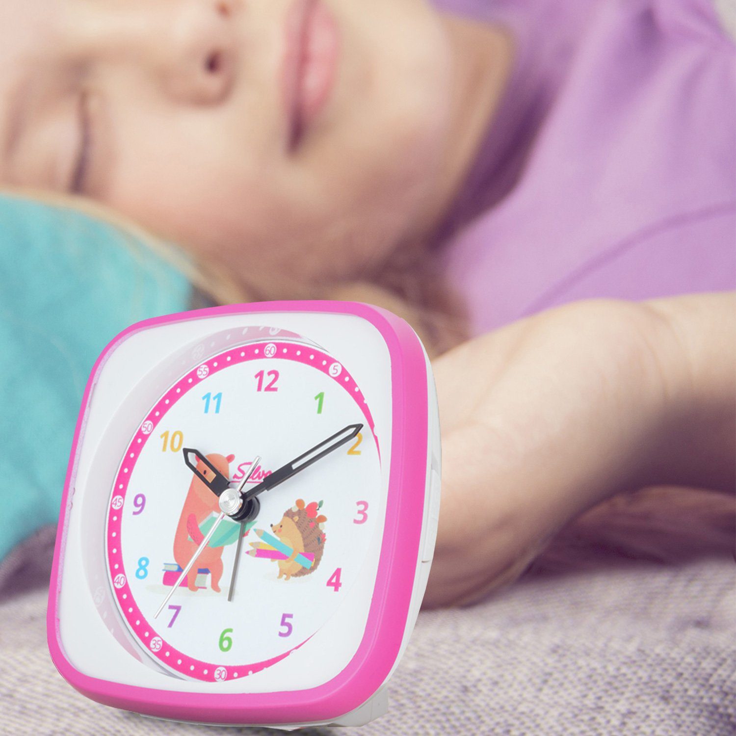 Selva Technik Wanduhr SELVA mit lautlos, Kinderwecker, pink analog, Exklusiv Licht