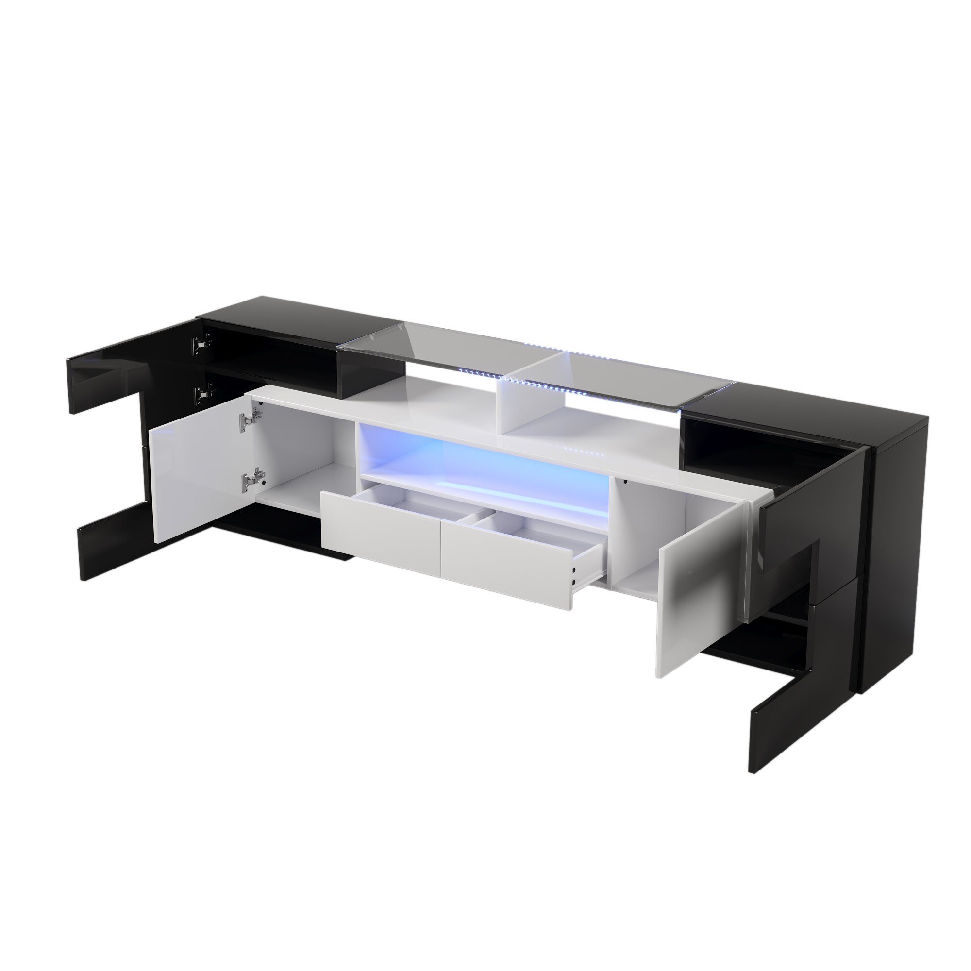 (Weiß+Schwarz, LED-Beleuchtung, TV-Schrank Design 200 Schrank OKWISH 1-St) modernes Wohnzimmermöbel. Lowboard TV Schwarz+Weiß cm,
