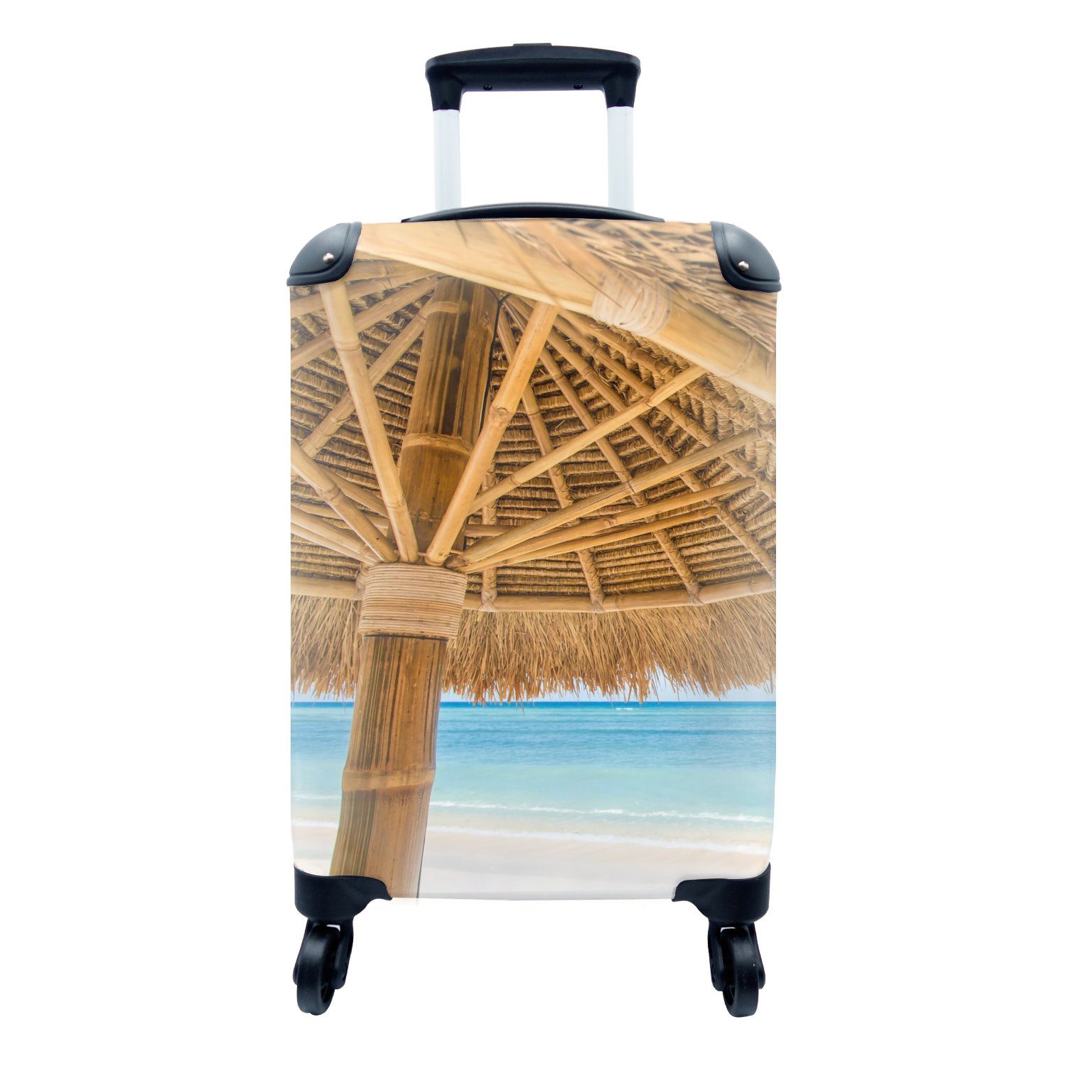 MuchoWow Handgepäckkoffer Sonnenschirm - Strand - Meer - Tropisch, 4 Rollen, Reisetasche mit rollen, Handgepäck für Ferien, Trolley, Reisekoffer