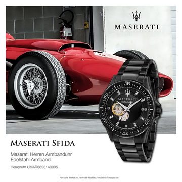MASERATI Quarzuhr Maserati Herren Uhr Analog SFIDA, Herrenuhr rund, groß (ca. 44mm) Edelstahlarmband, Made-In Italy