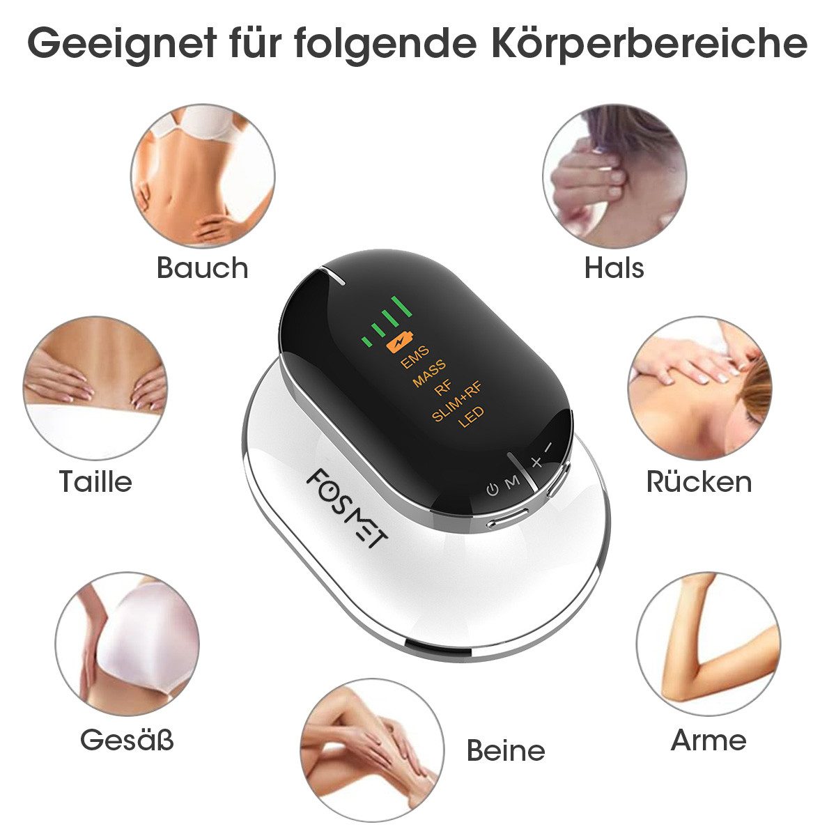 FOSMET Massagegerät EMS Anti-Cellulite Massagegerät mit RF & LED, Körperformung, Ultraschall Massagegerät für Körperpflege & Konturenverfeinerung