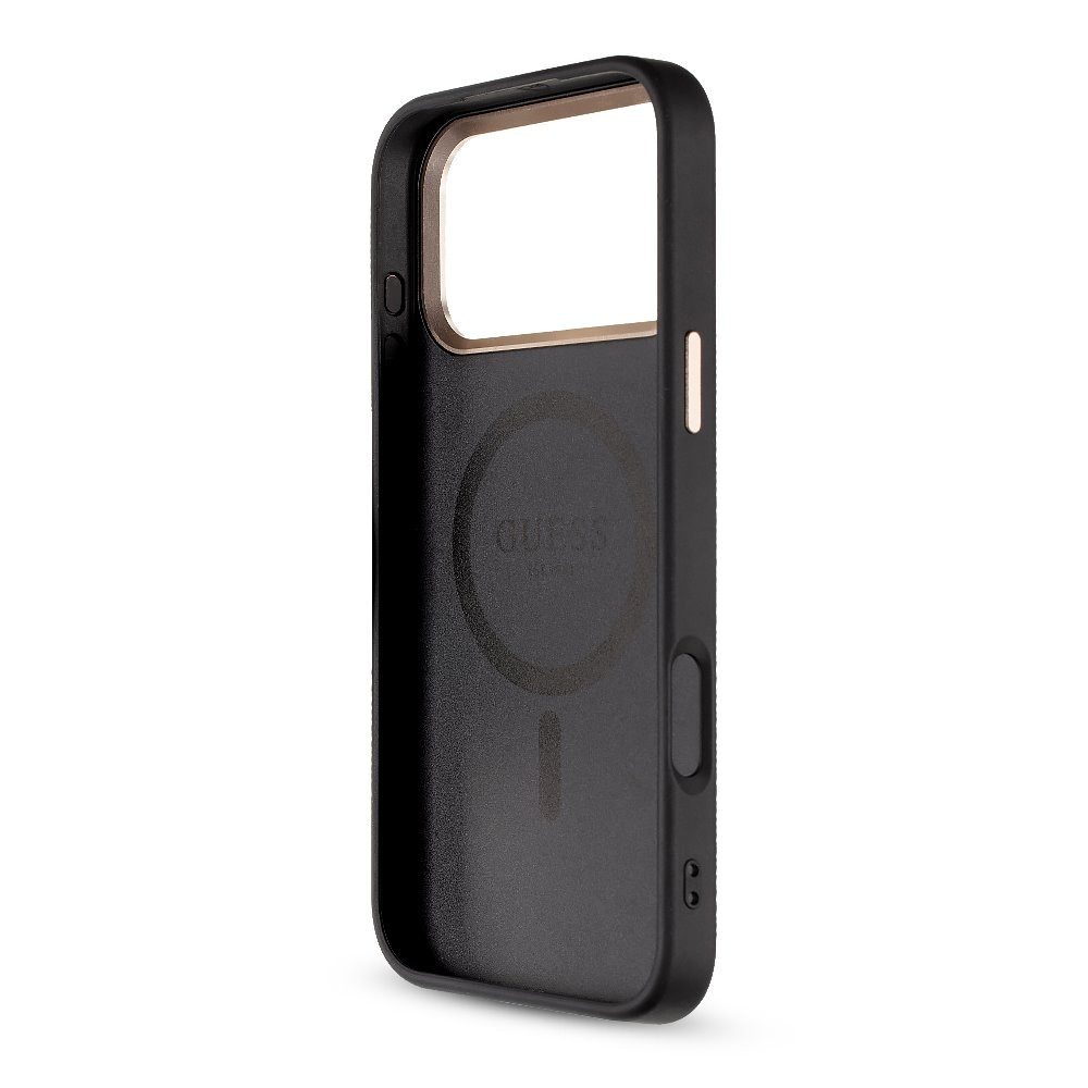 Guess Handyhülle Limited Edition Hülle Case iPhone 17 Pro Max Kunstleder grau Kette Mag 6,9 Zoll, Kantenschutz