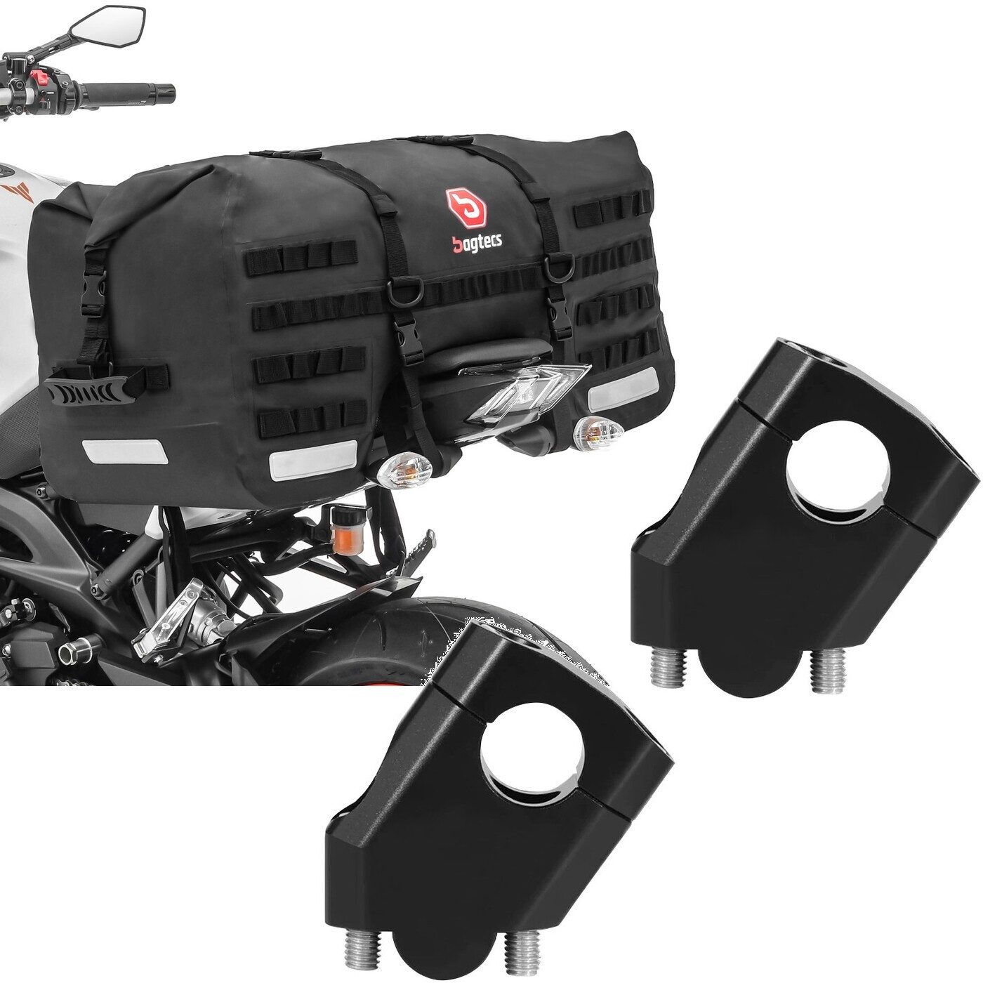 Bagtecs Reisetasche Set: Motorrad Hecktasche SX70 70Ltr wasserdicht sw # mit Lenkererhöhun