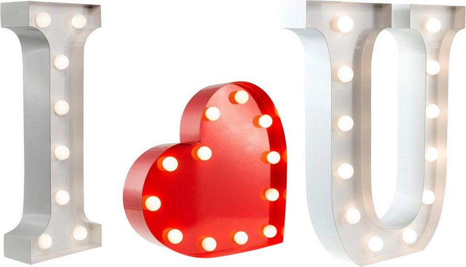 MARQUEE LIGHTS LED Dekolicht Heart, LED fest integriert, Warmweiß, Wandlampe,  Tischlampe Heart mit 12 festverbauten LEDs - 23x23 cm