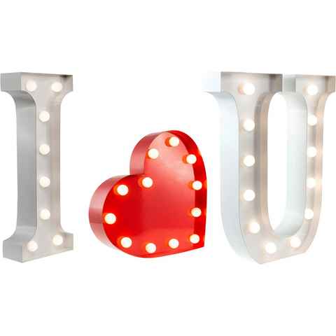 MARQUEE LIGHTS LED Dekolicht Heart, LED fest integriert, Warmweiß, Wandlampe, Tischlampe Heart mit 12 festverbauten LEDs - 23x23 cm