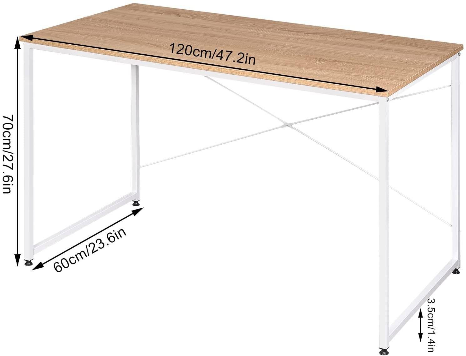 Eiche Stahl, und Schreibtisch Woltu PC (1-St), ca.120x60x70 aus Weiss+hell cm Holz Tisch