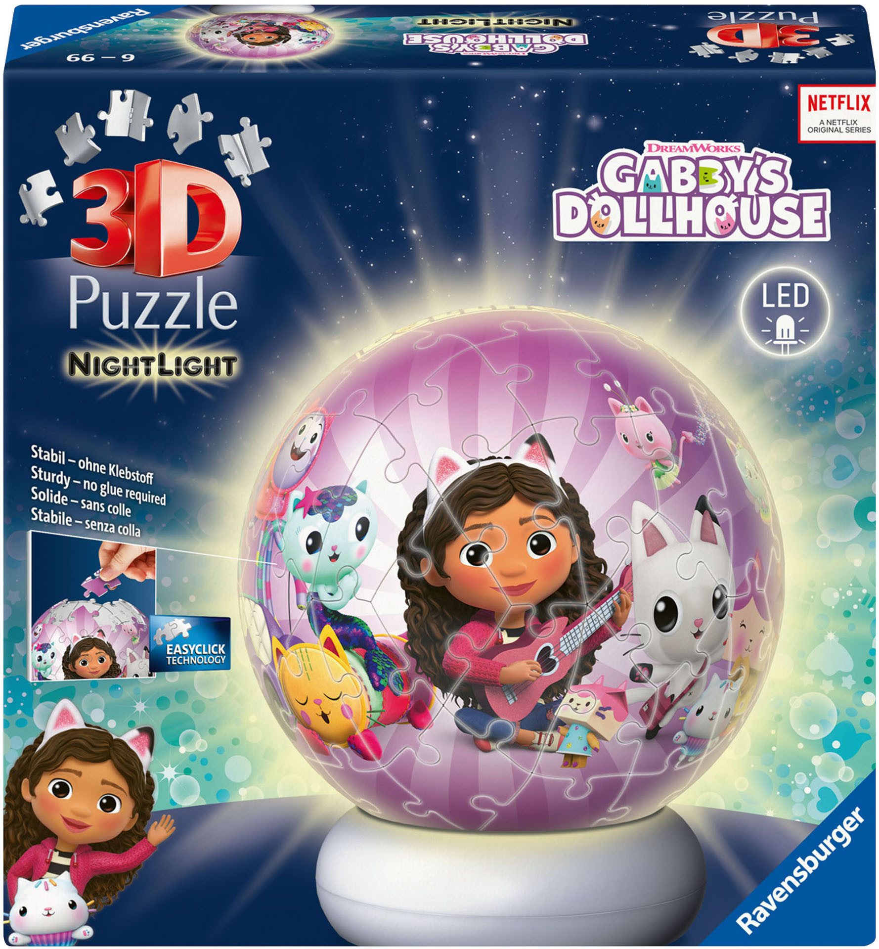 Ravensburger Puzzleball Nachtlicht Gabby's Dollhouse, 72 Puzzleteile, beleuchtet