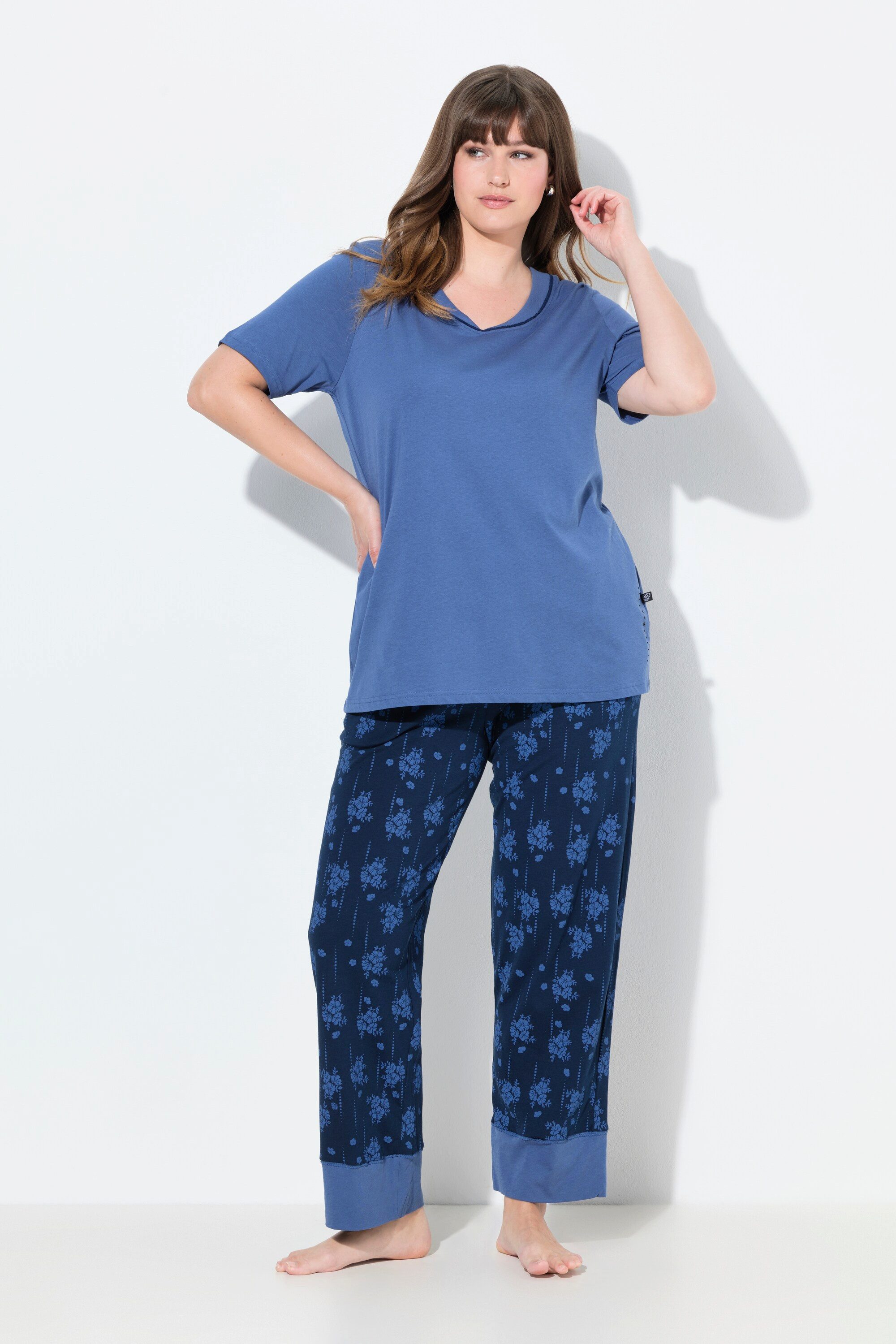 Pyjama Pyjama Blüten V-Ausschnitt Halbarm