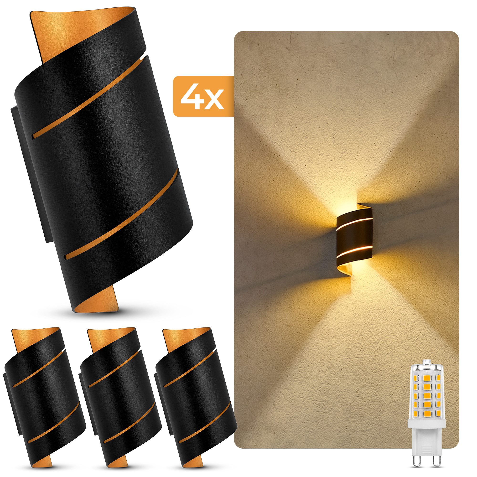 SSC-LUXon LED Wandleuchte Wandleuchte VYRA schwarz Up Down mit LED G9 3W warmweiß Wandstrahler, Warmweiß