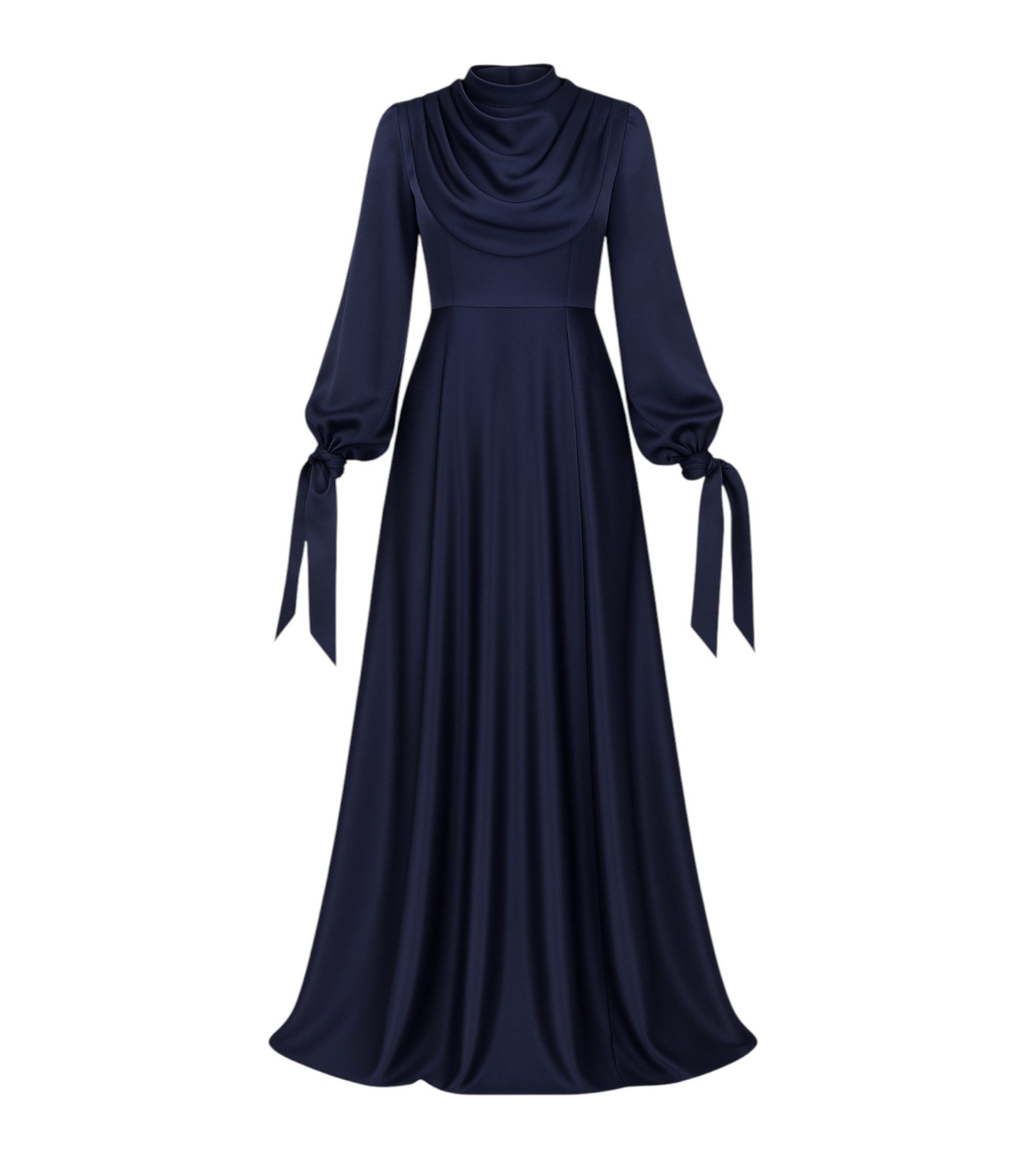 fashionshowcase Abendkleid Damen Maxikleid Satinkleid langarm Modest Fashion