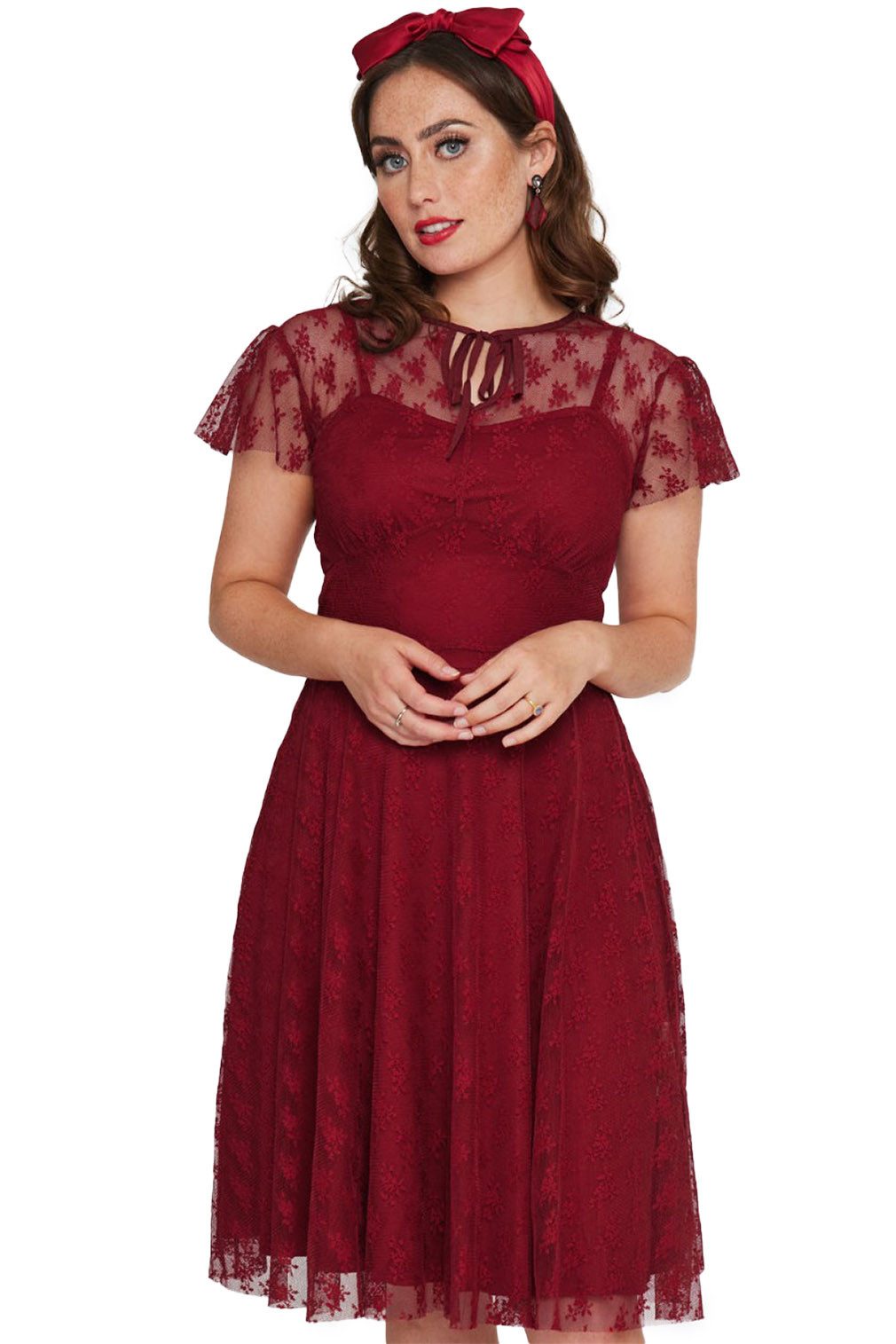 Voodoo Vixen A-Linien-Kleid Melody Burgundy Lace günstig online kaufen