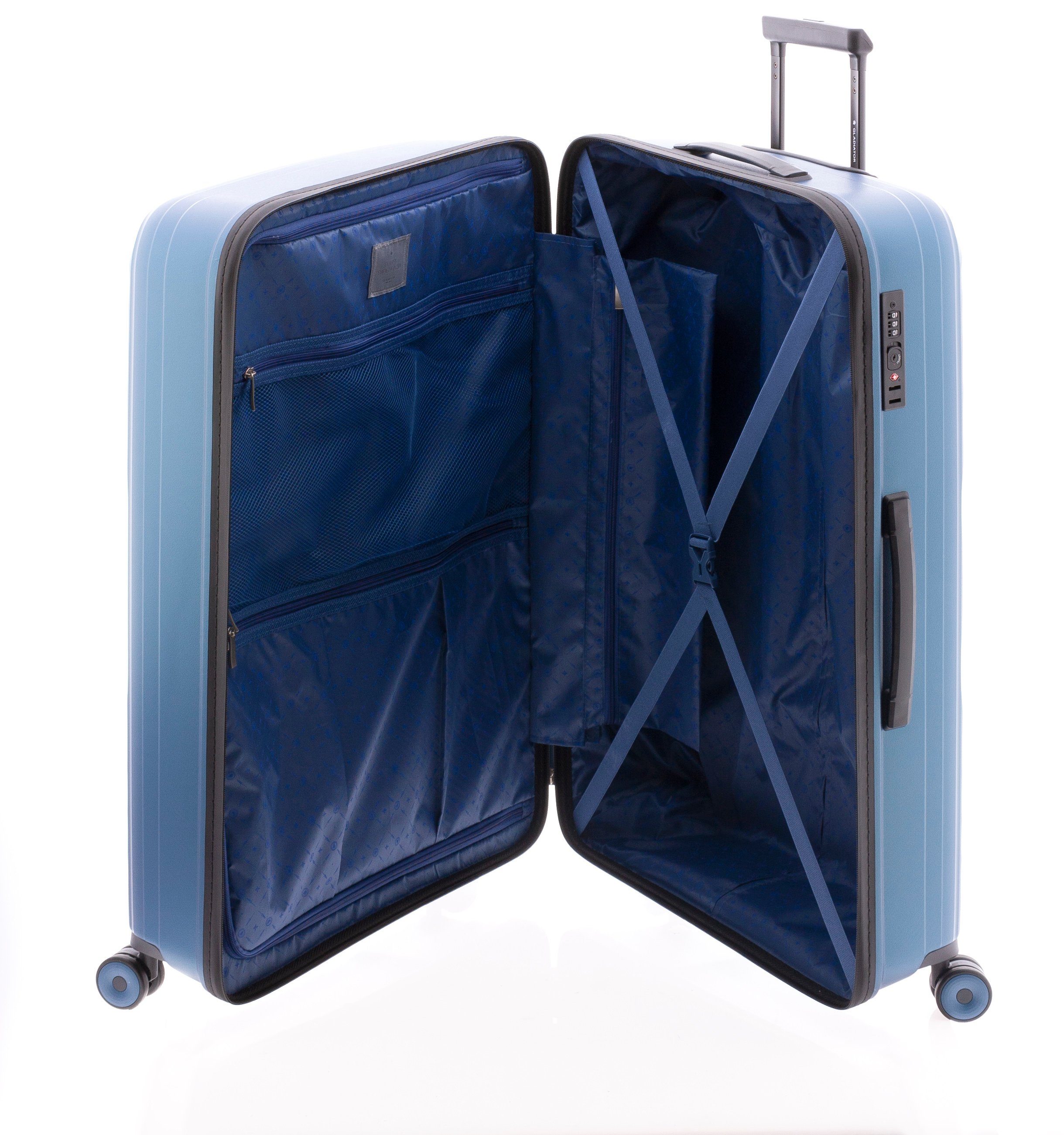 Farben blau cm, 77 3,3 XL - GLADIATOR High kg, fast unzerstörbar! Class-Koffer nur 3 Hartschalen-Trolley