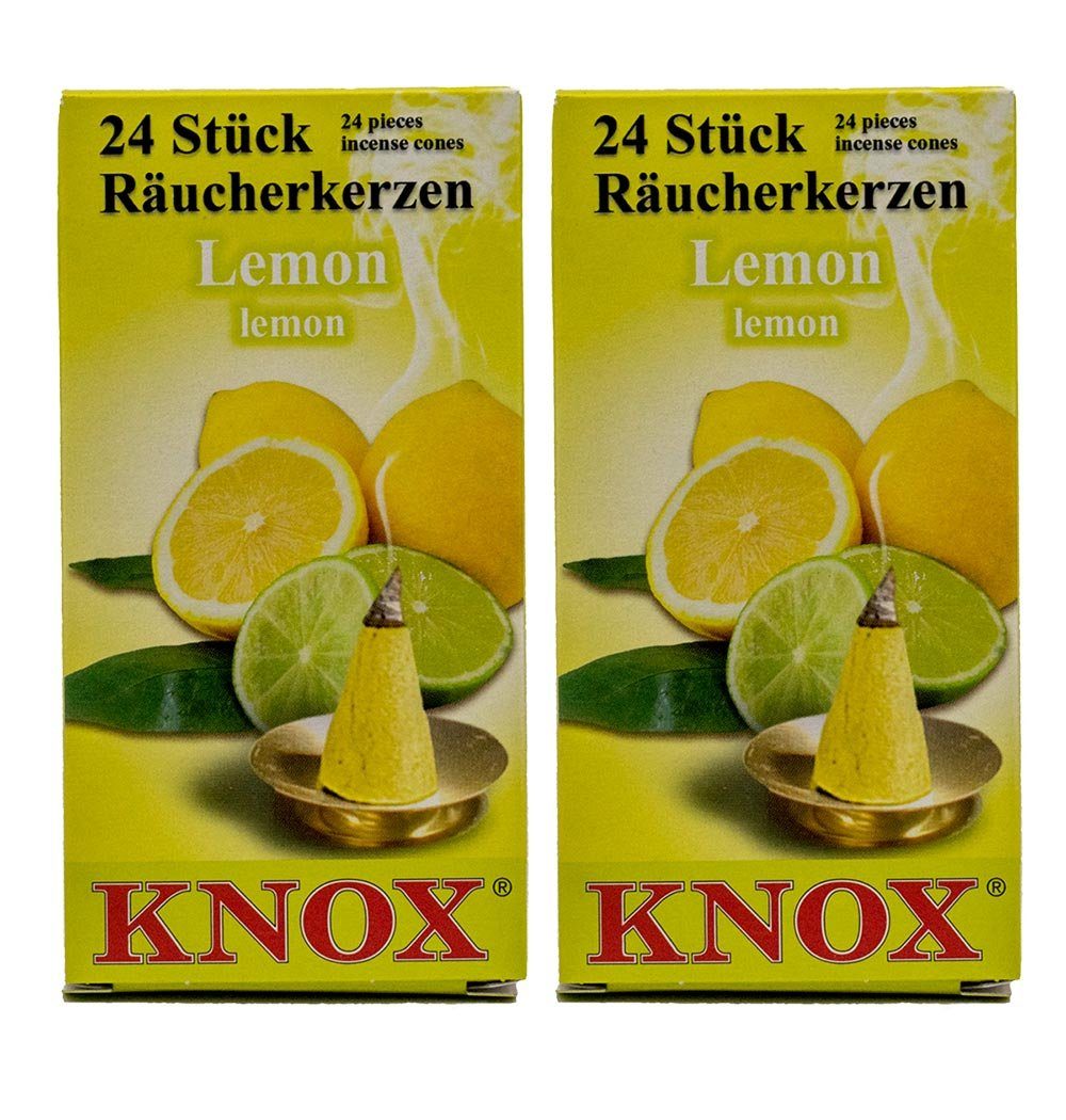 KNOX Duftkerze 2er Set Lemon, 48 Räucherkerzen der Größe M - Made in Germany