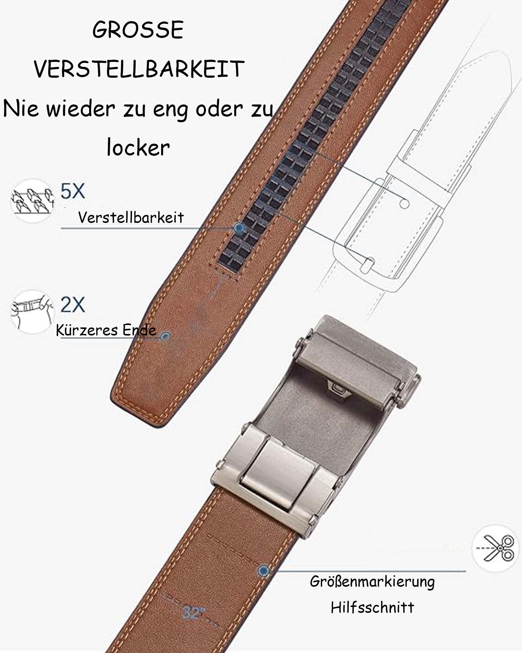 Zaewry Ledergürtel Gürtel Herren, Gürtel Ratsche Gürtel Automatikschließe – Bild 2 von 5