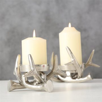 BOLTZE Kerzenleuchter Brano 2er Set, Silber Metall Geweih Kerzenhalter Kerzenständer Stumpenkerzen