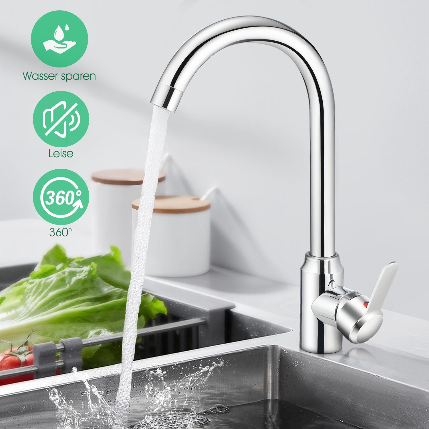 Moderner 360° Küchenarmatur LETGOSPT Chrom-Wasserhahn Küchenarmatur Schwenkbarer Auslauf,