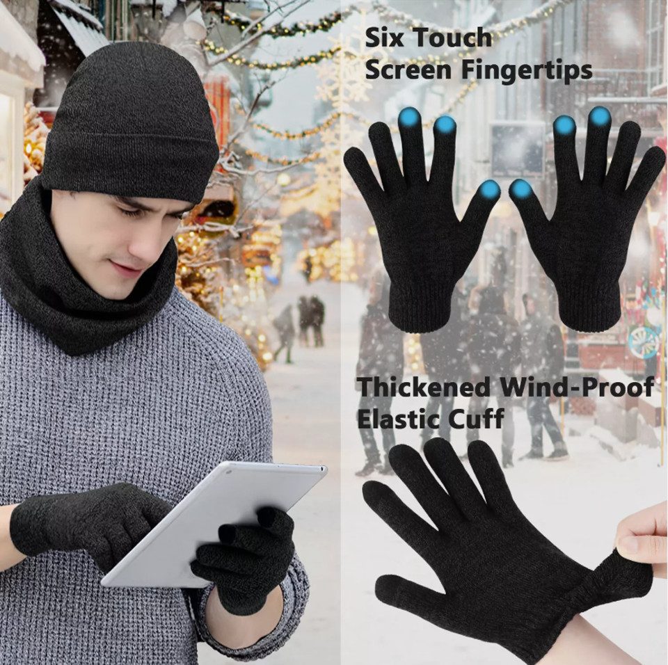 Coonoor Mütze & Schal Modisches und warmes 3-teiliges Set aus Schal, Mütze und Handschuhen Unisex, Herbst-/Winter-Set mit Beanie, Handschuhen und Schal