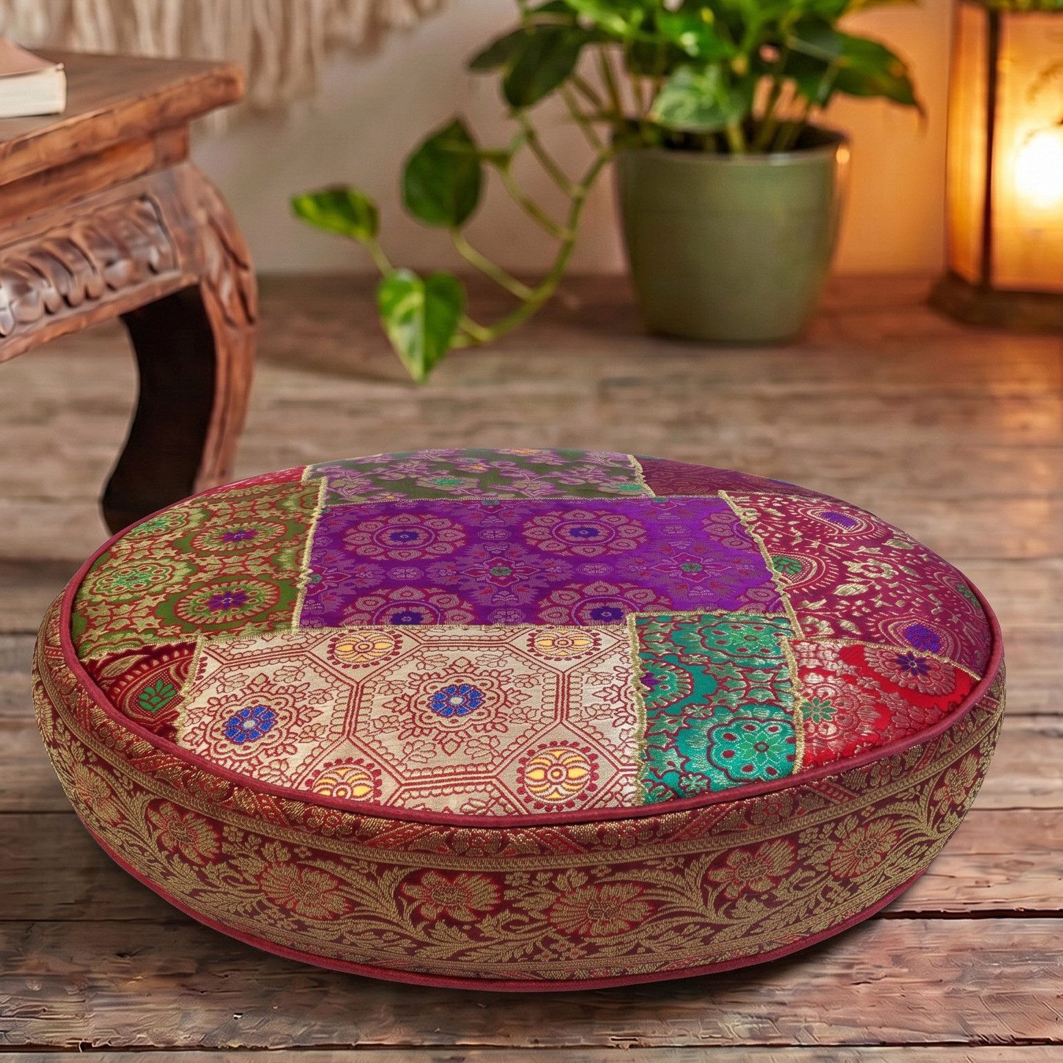 Guru-Shop Sitzkissen Orientalisches rundes Patchwork Kissen 40 cm,..