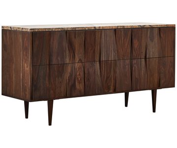 DELIFE Sideboard Shia, 147 cm Sheesham Walnuss Marmor 3 Türen 6 Fächer