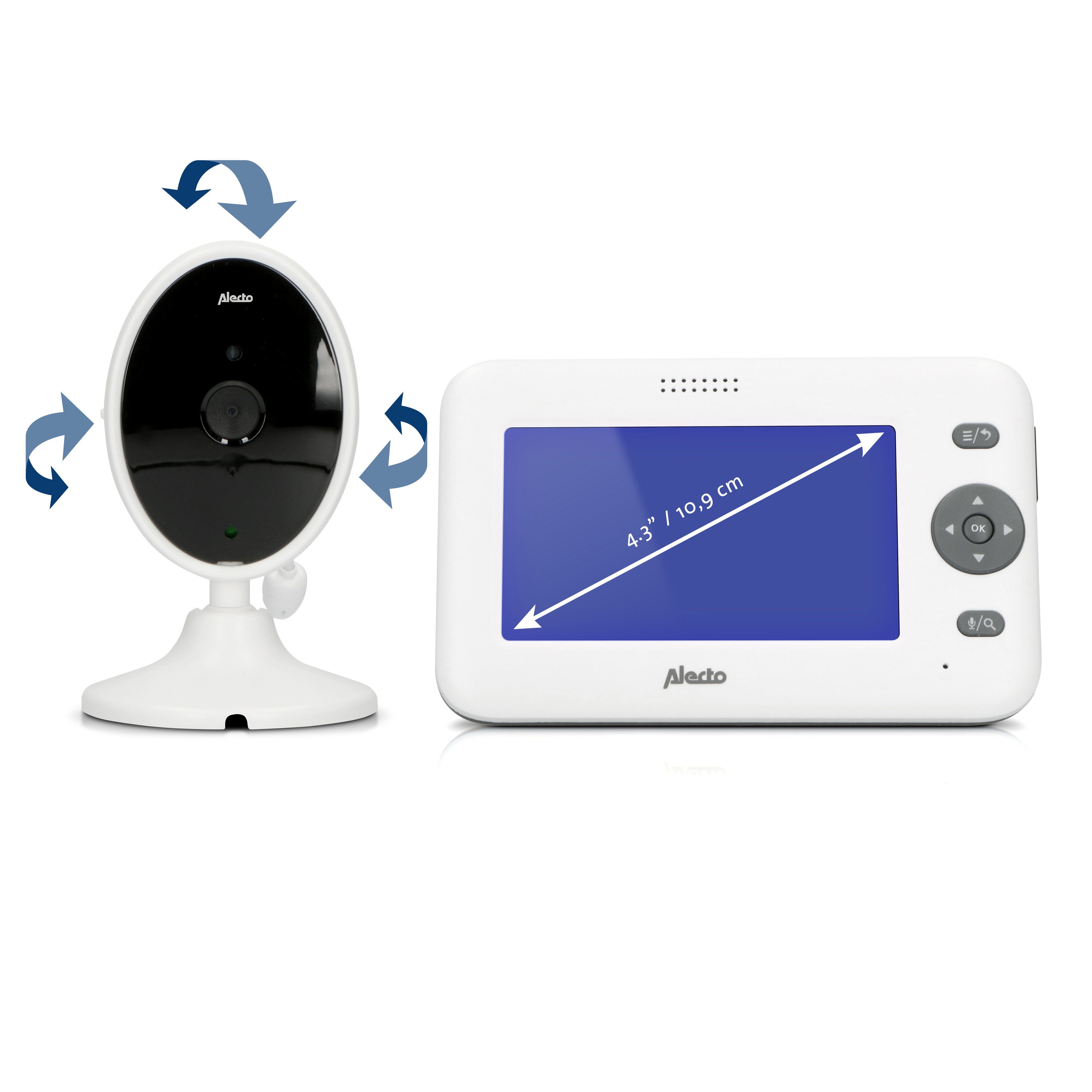4.3"-Farbdisplay Video-Babyphone Alecto Kamera und mit DVM-140, Babyphone 1-tlg.,