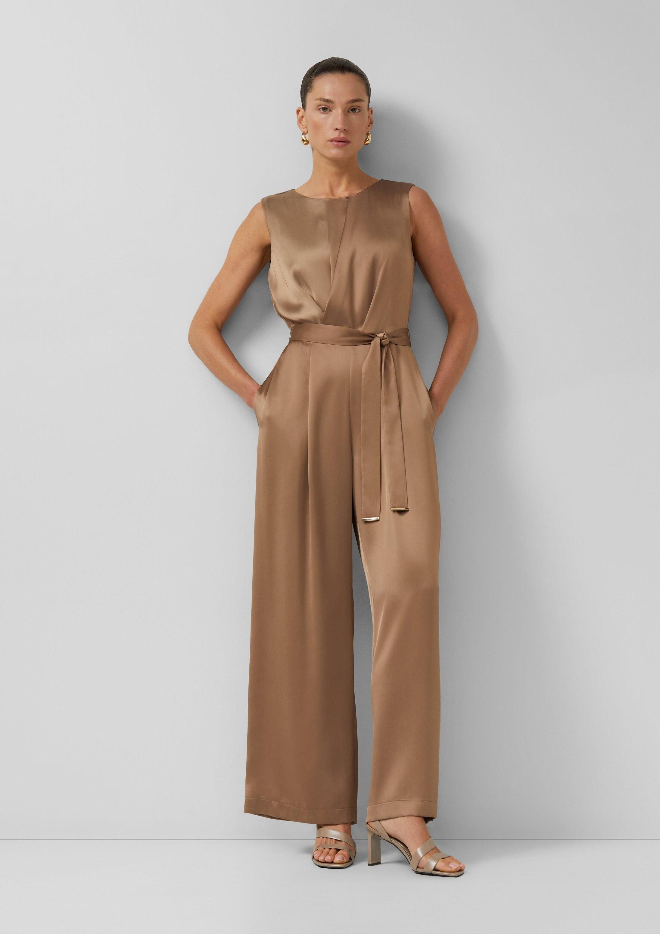 s.Oliver Jumpsuit Overall Ärmelloser Satin-Jumpsuit mit Faltendetails