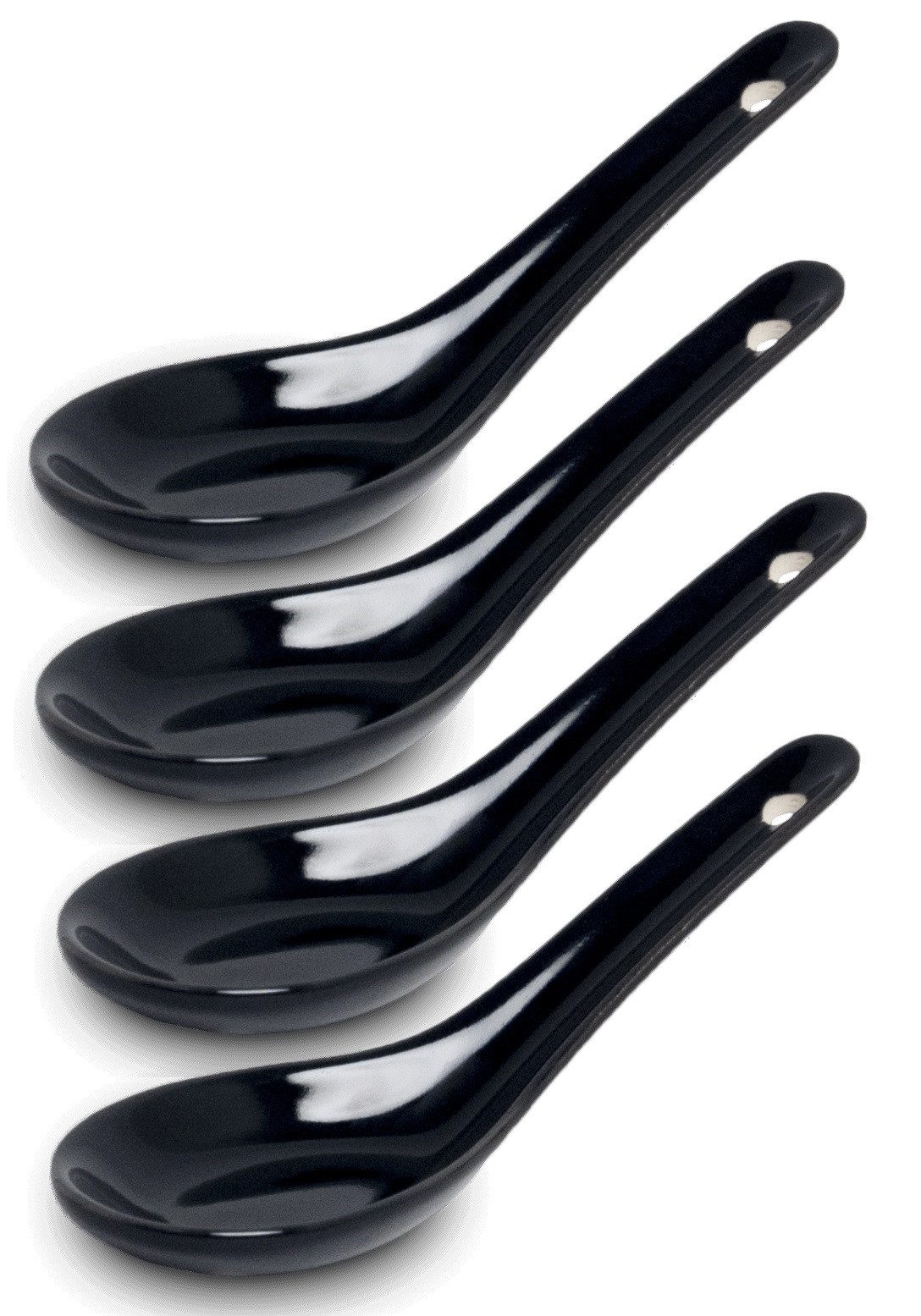 WestCraft Suppenlöffel White and black Series ASIATICA, Porzellan-Löffel-Set Asien / Ramen, 13 cm - Reis-Löffel - Suppen-Löffel, Servier-Löffel - Spoon-Set