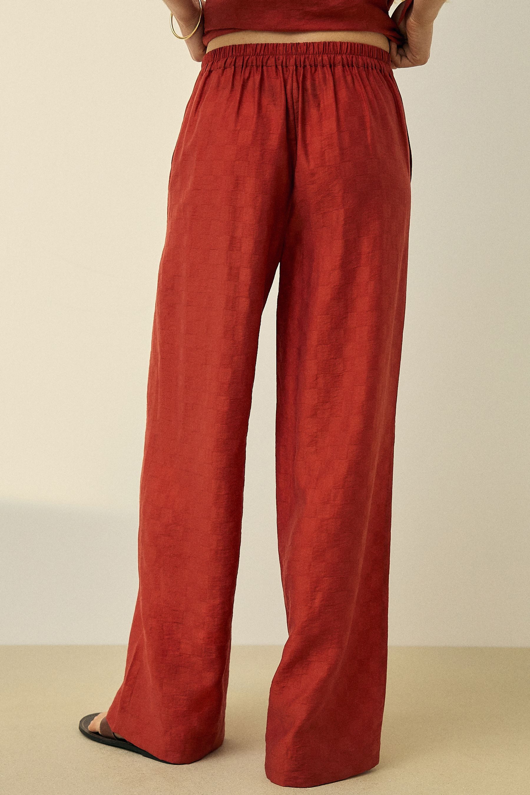 Next Stoffhose Jacquard-Hose mit weitem Bein + Schachbrettmuster (1-tlg)