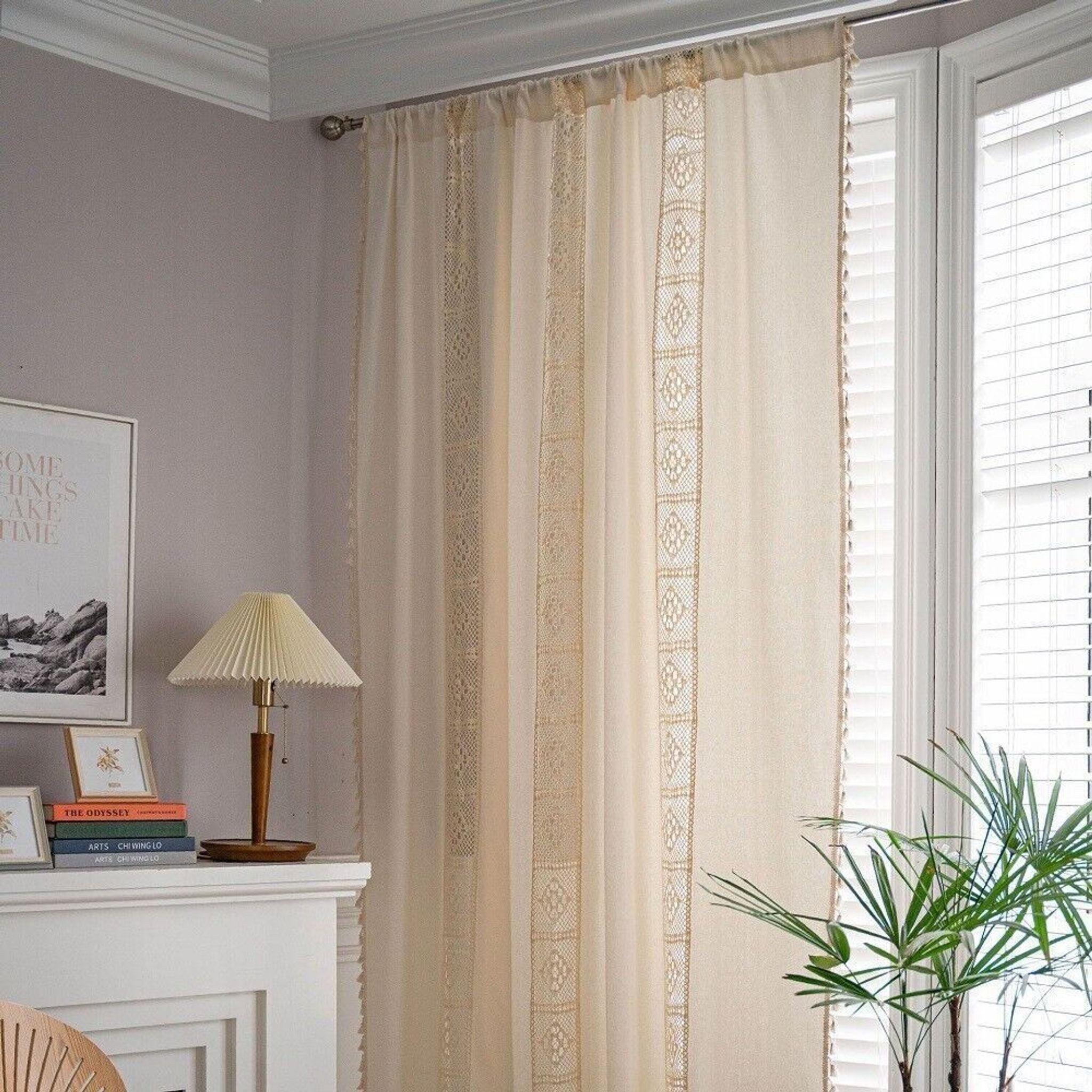 FELIXLEO Duschvorhangklammer Boho Vorhaenge Baumwolle Leinen Gardinen Blickdicht Beige 150x220cm