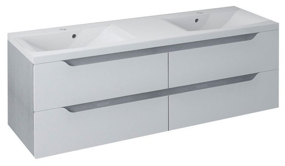 Sapho Waschbeckenunterschrank WAVE Doppelunterschrank 150x50x48cm, weiß/Silbereiche Sapho-WA150-3011