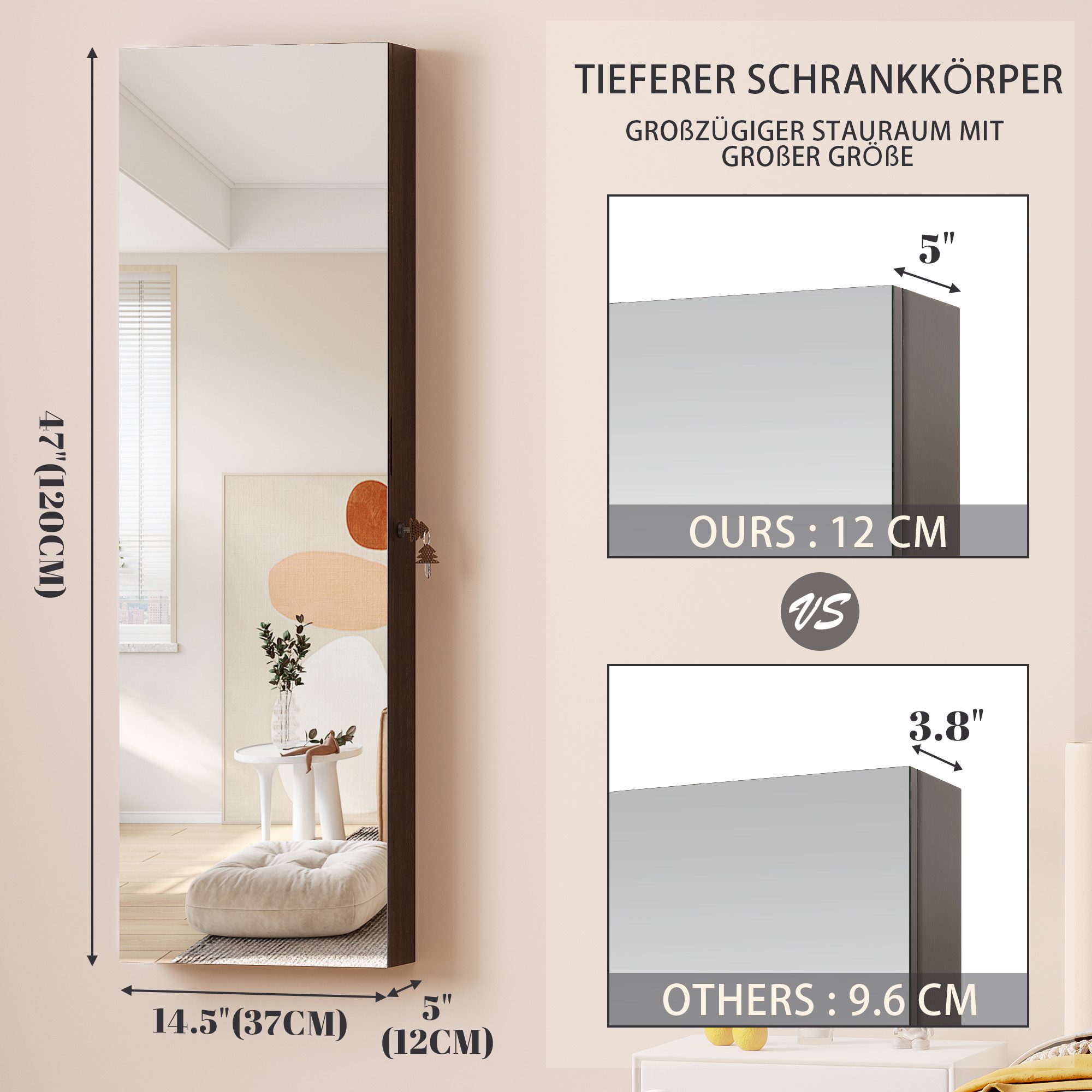 LVSOMT Schmuckschrank mit Spiegel, Hängend und günstig online kaufen